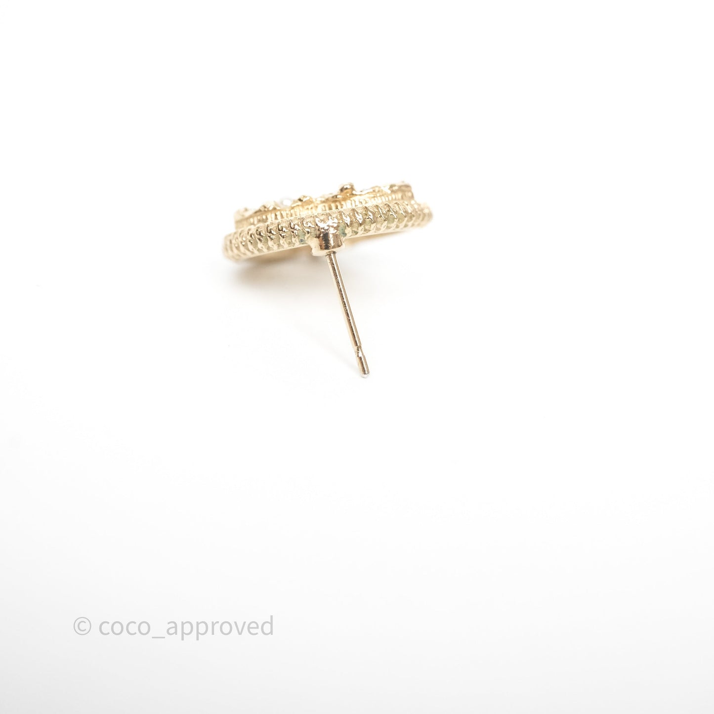 Chanel Round CC Crystals Pearl Earrings Gold Tone 19V