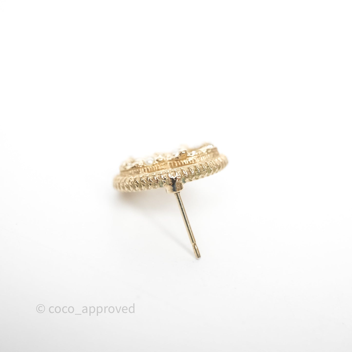 Chanel Round CC Crystals Pearl Earrings Gold Tone 19V