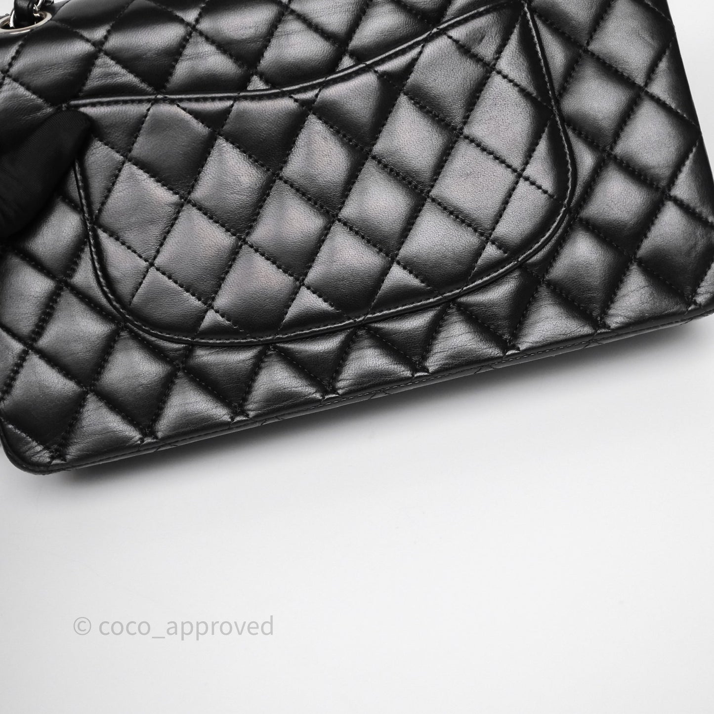 Chanel Classic M/L Medium Flap Quilted Black Lambskin Silver Hardware