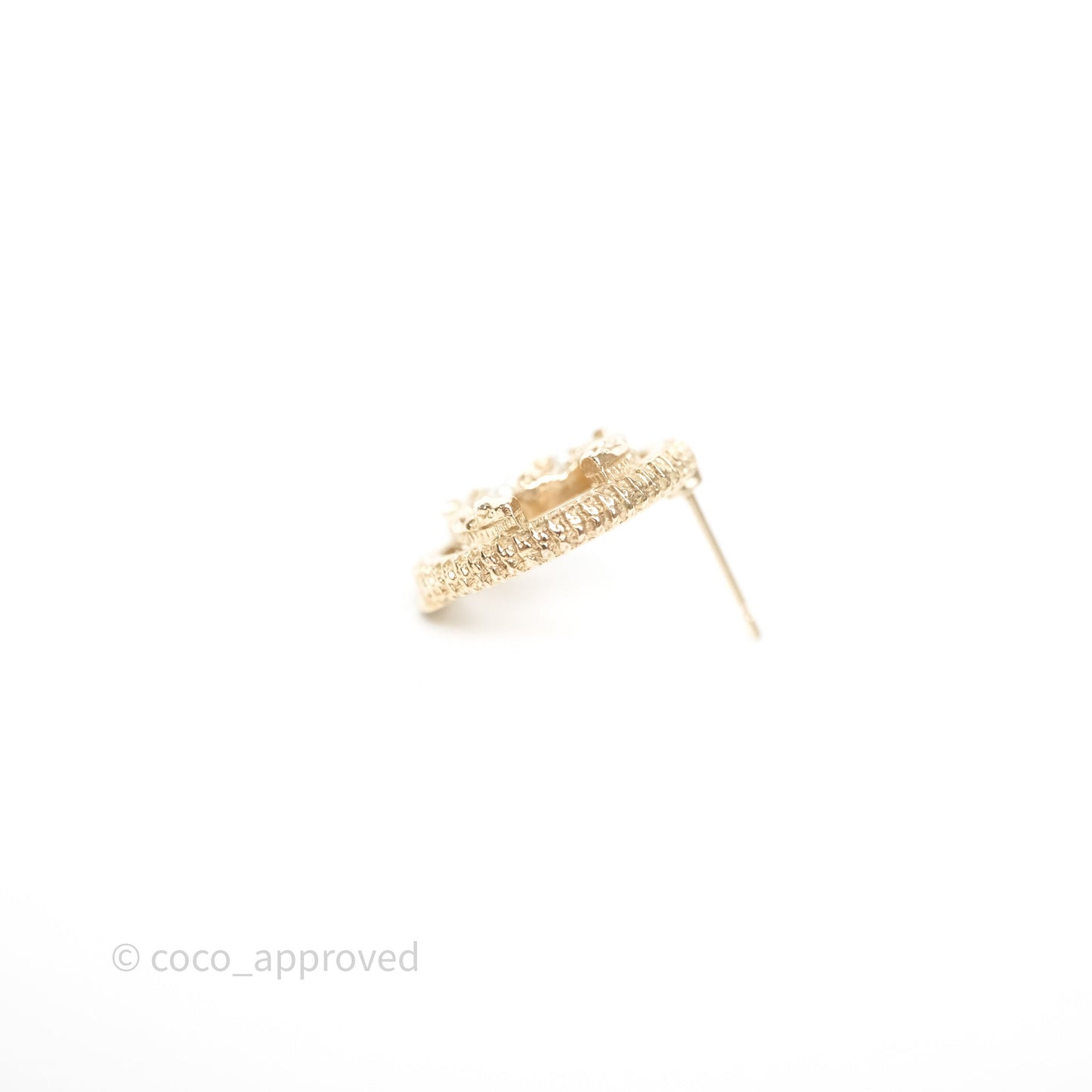 Chanel Round CC Crystals Pearl Earrings Gold Tone 19V