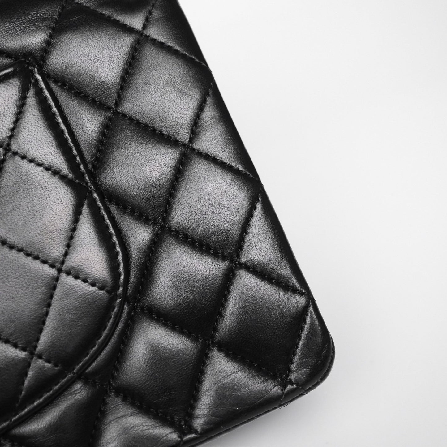 Chanel Classic M/L Medium Flap Quilted Black Lambskin Silver Hardware