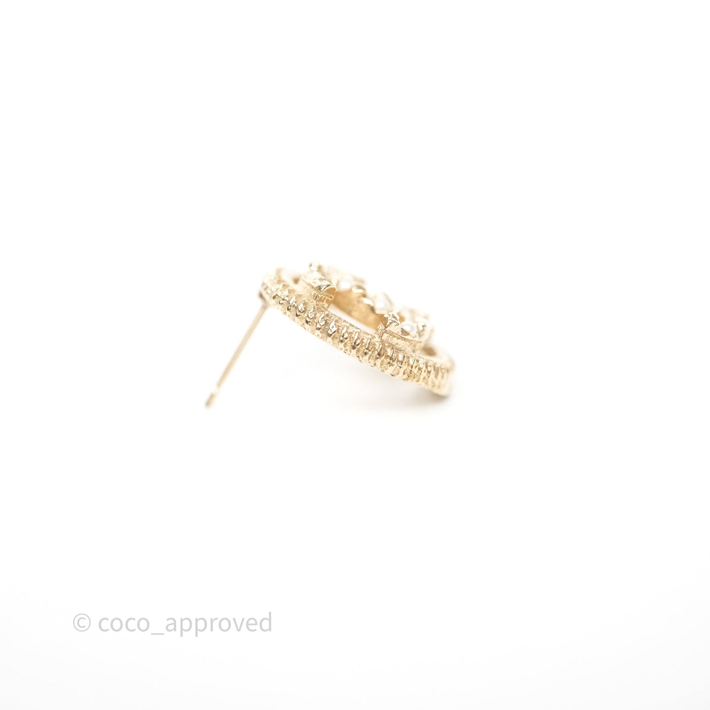 Chanel Round CC Crystals Pearl Earrings Gold Tone 19V