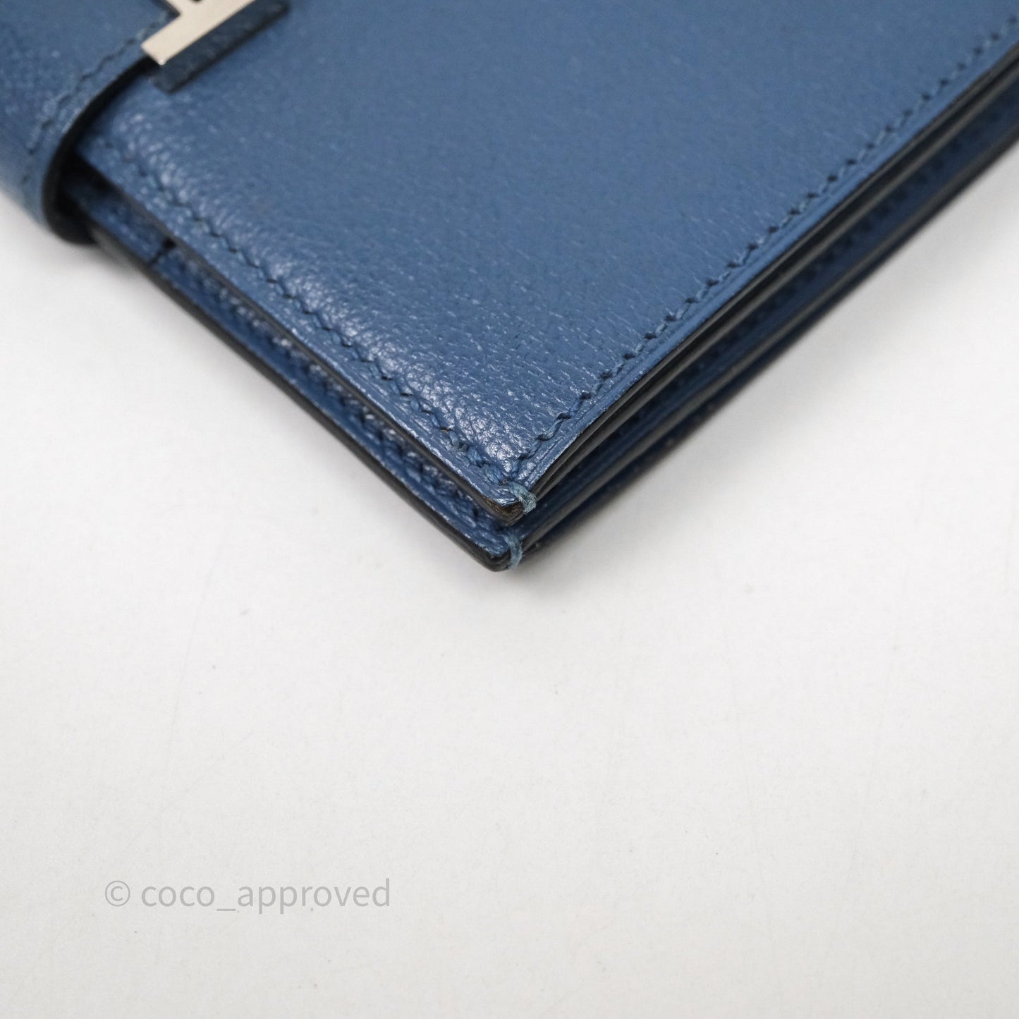 Hermes Bearn Compact Wallet Blue Chevre Mysore Palladium Hardware