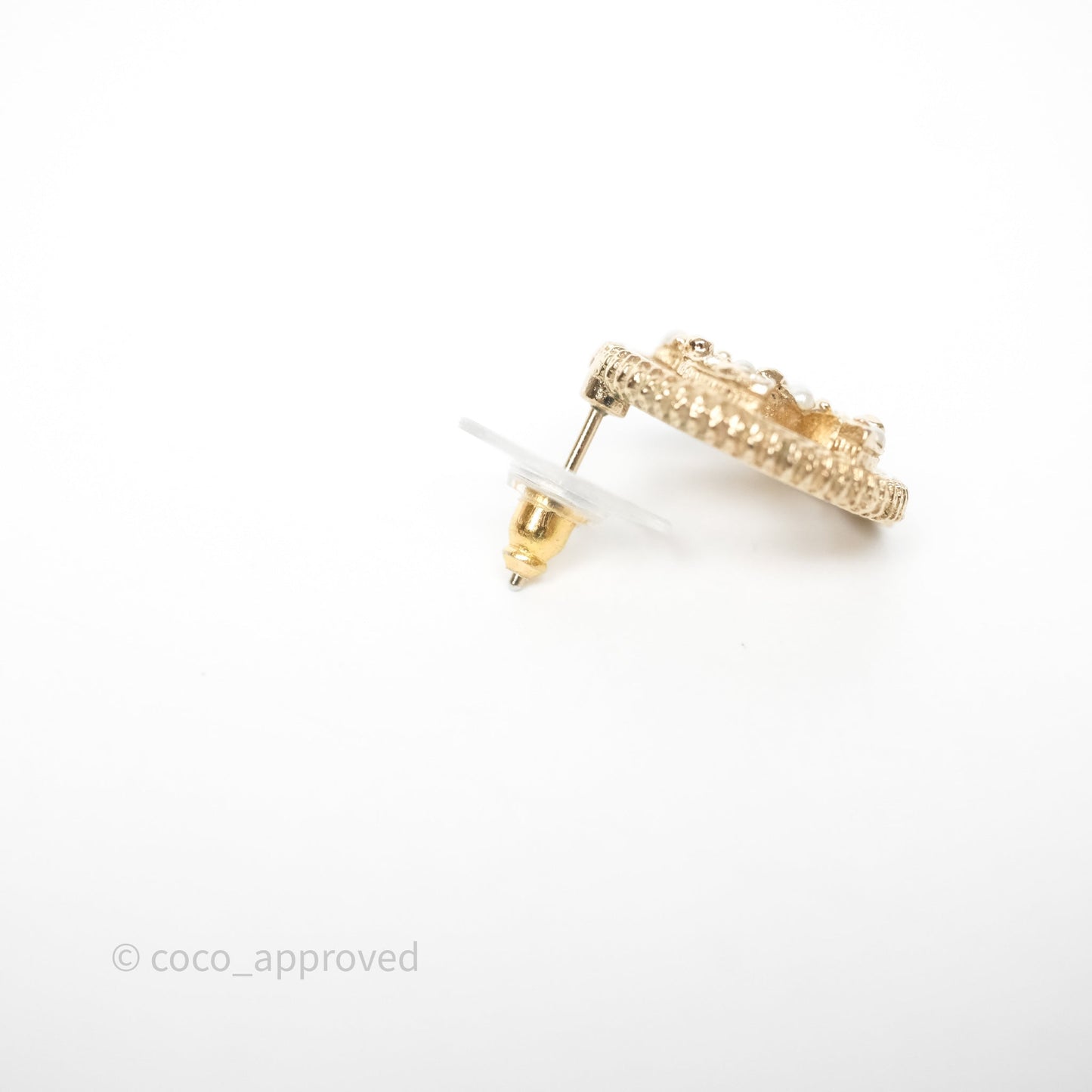 Chanel Round CC Crystals Pearl Earrings Gold Tone 19V