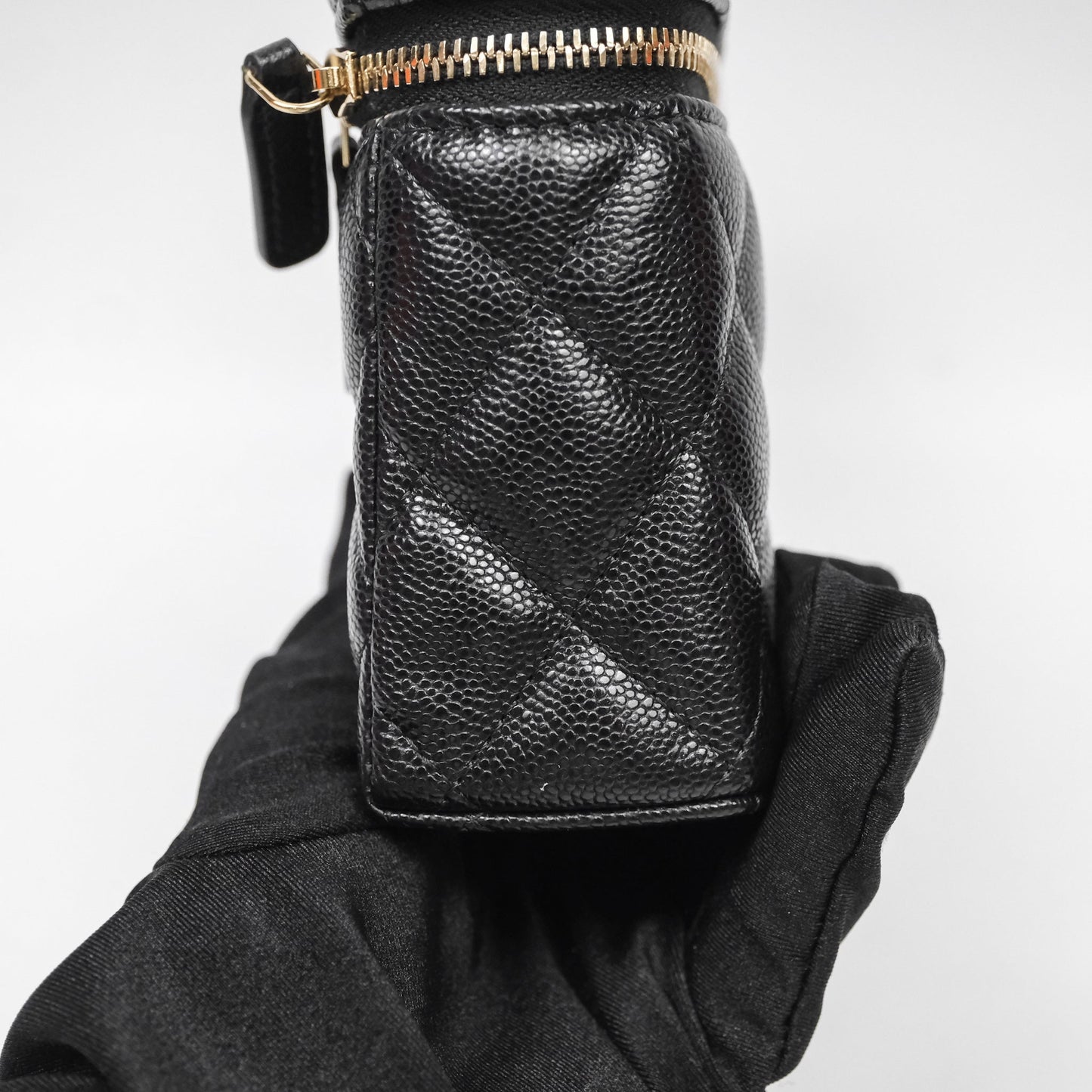 Chanel Top Handle Long Vanity with Chain Black Caviar Gold Hardware