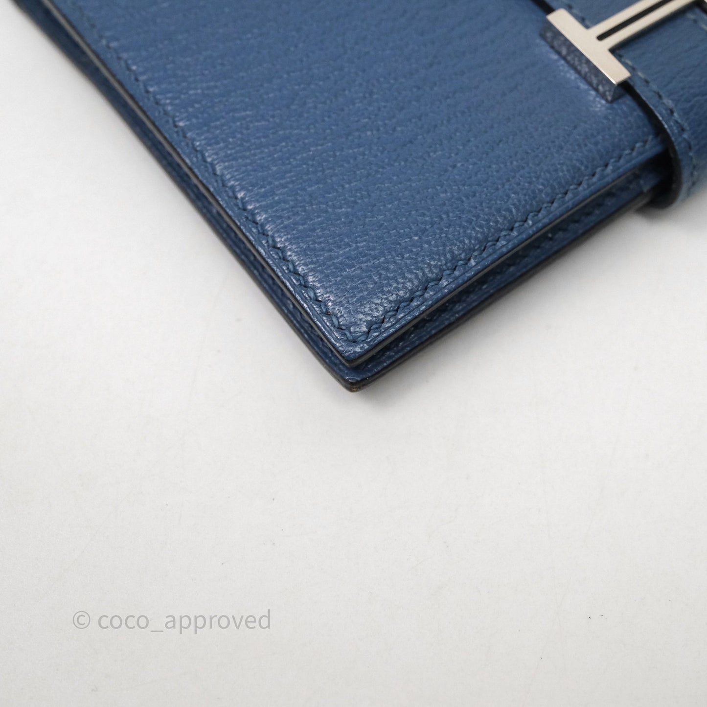 Hermes Bearn Compact Wallet Blue Chevre Mysore Palladium Hardware