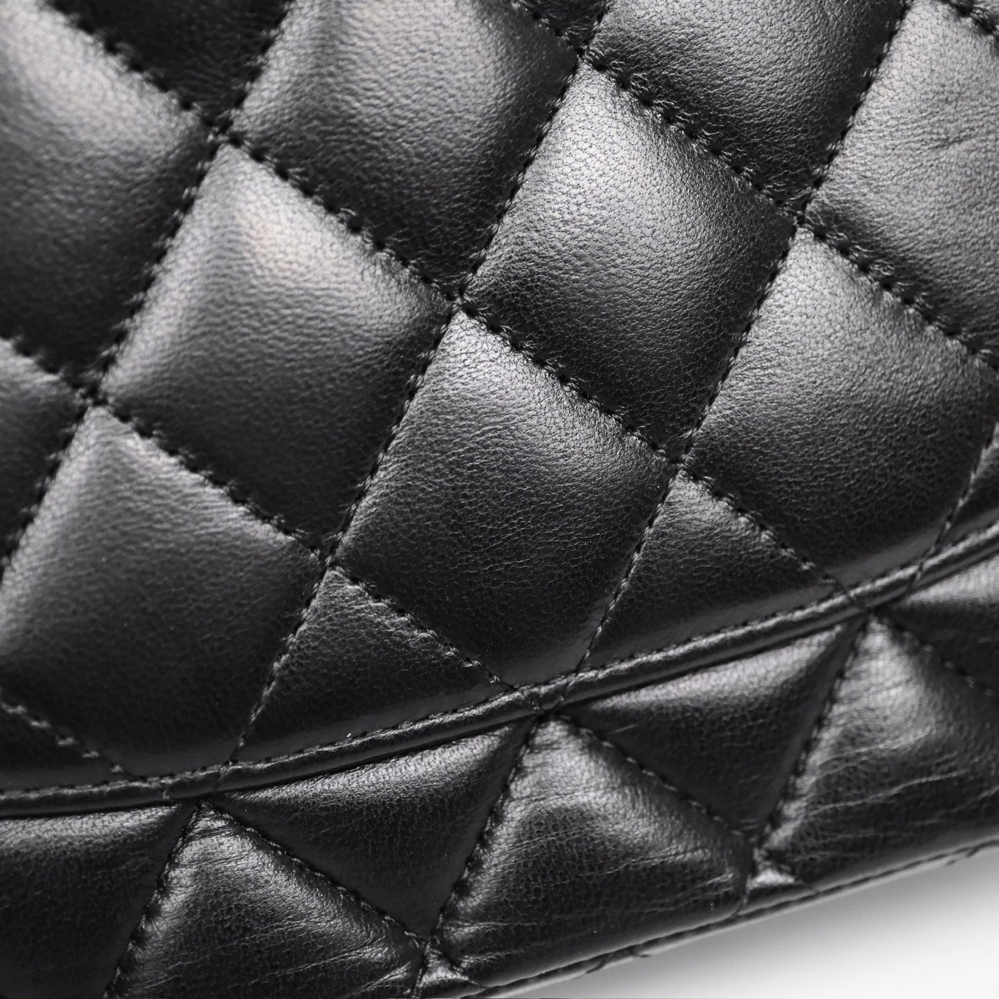 Chanel Classic M/L Medium Flap Quilted Black Lambskin Silver Hardware