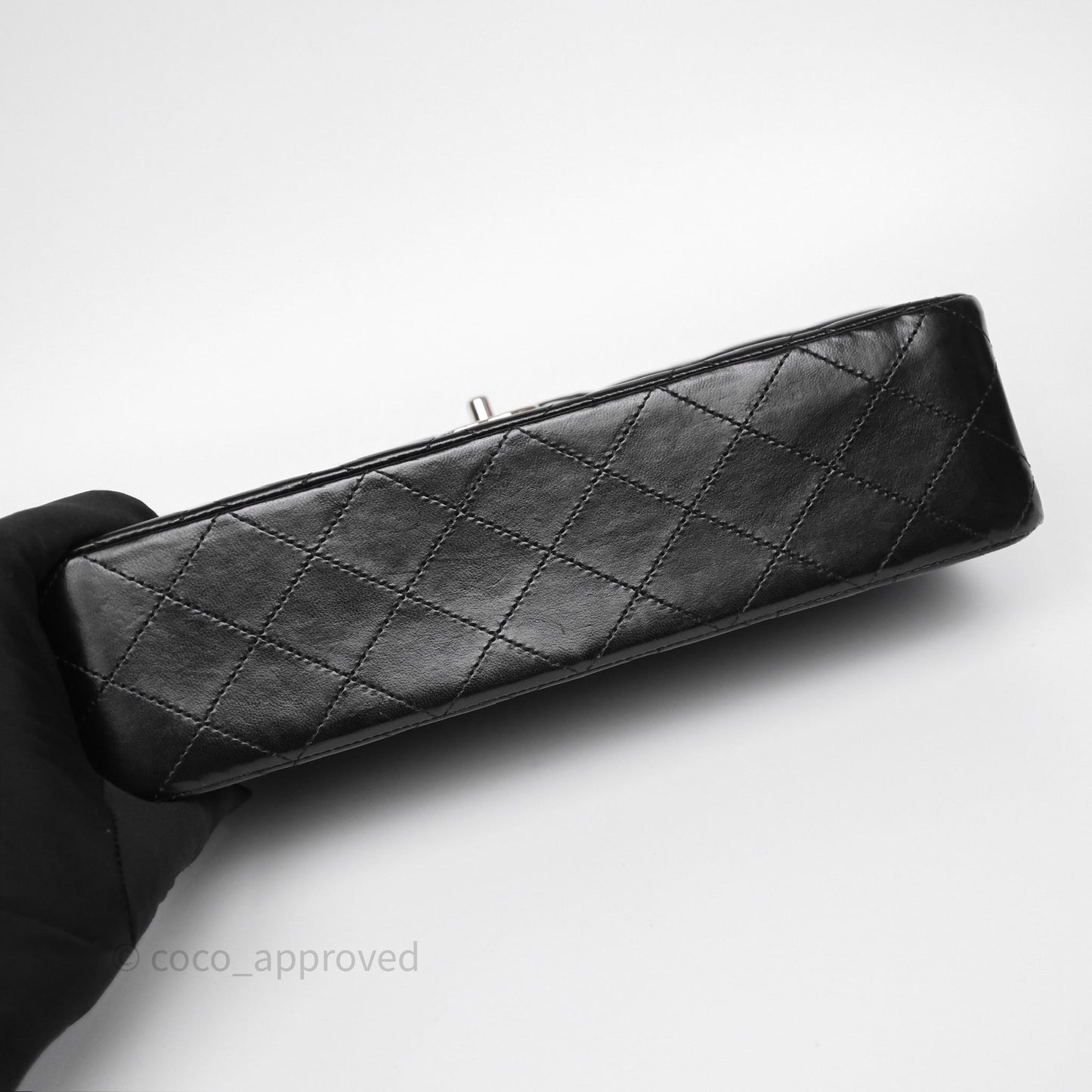 Chanel Classic M/L Medium Flap Quilted Black Lambskin Silver Hardware