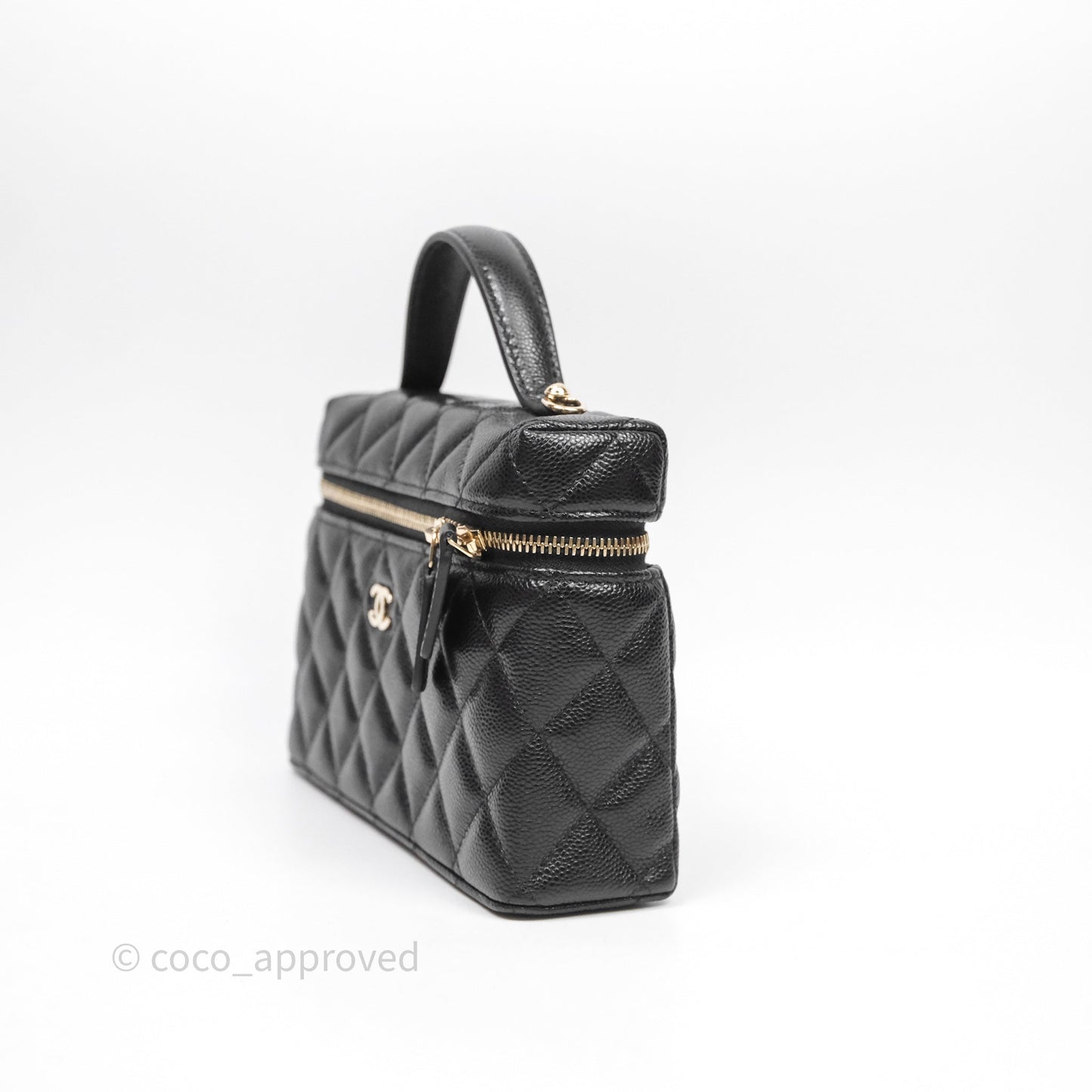 Chanel Top Handle Long Vanity with Chain Black Caviar Gold Hardware