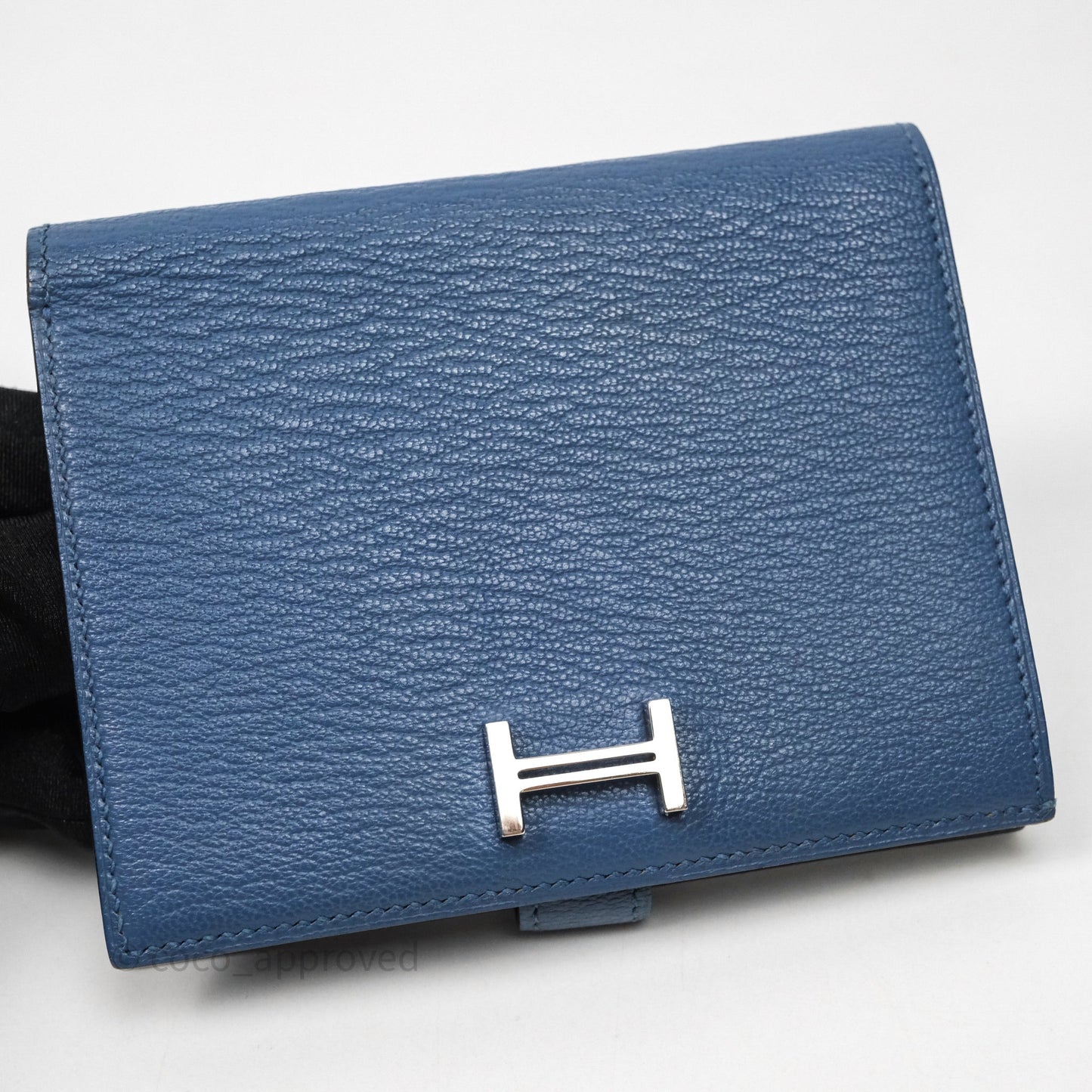 Hermes Bearn Compact Wallet Blue Chevre Mysore Palladium Hardware