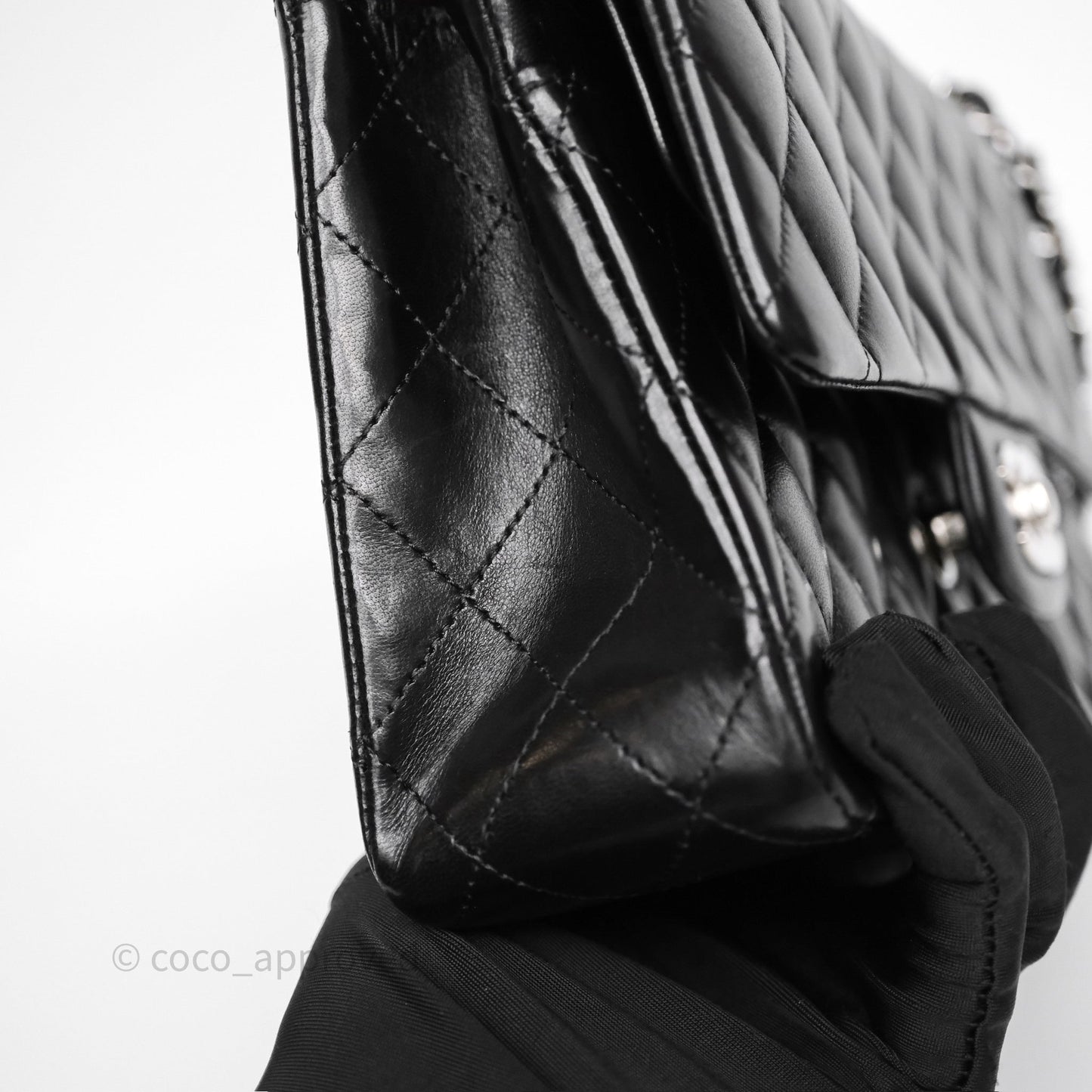 Chanel Classic M/L Medium Flap Quilted Black Lambskin Silver Hardware