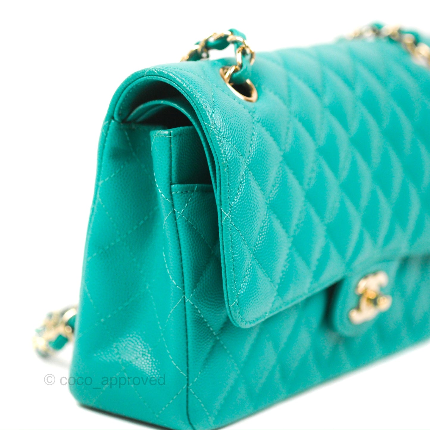 Chanel Classic M/L Medium Flap Quilted Green Caviar Gold Hardware