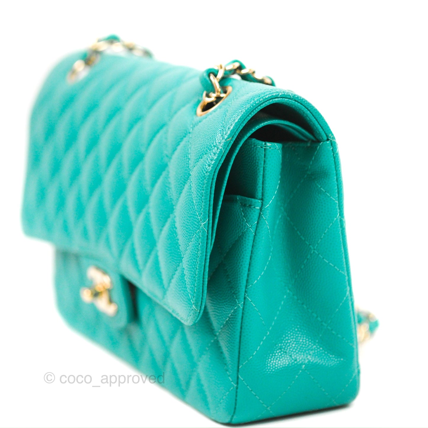 Chanel Classic M/L Medium Flap Quilted Green Caviar Gold Hardware