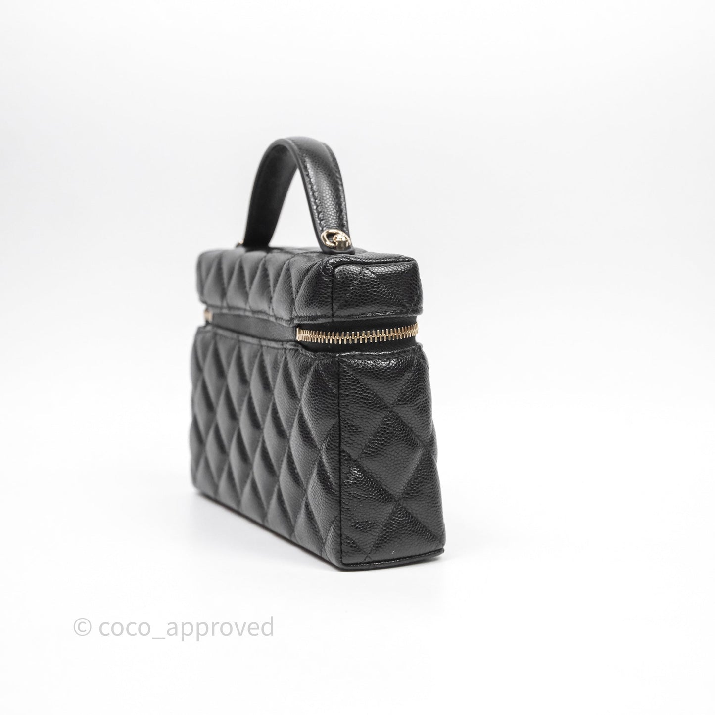 Chanel Top Handle Long Vanity with Chain Black Caviar Gold Hardware