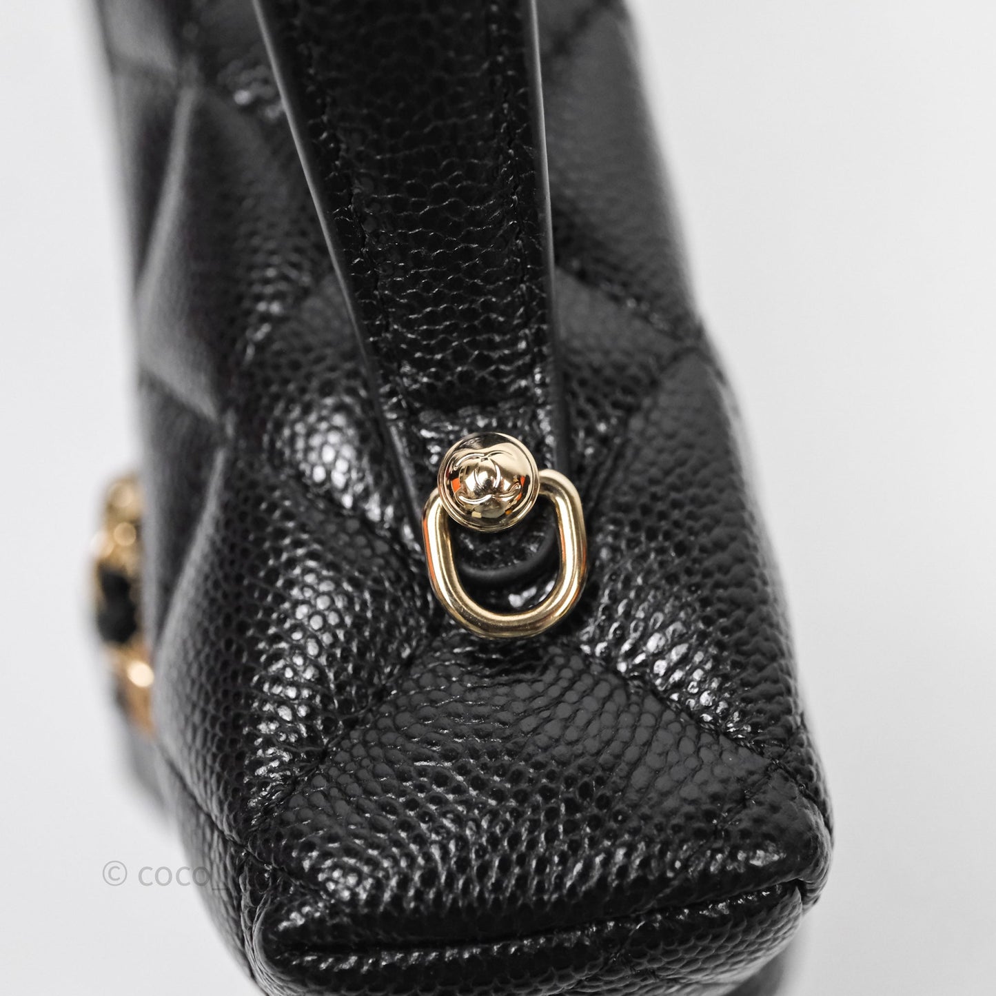 Chanel Top Handle Long Vanity with Chain Black Caviar Gold Hardware