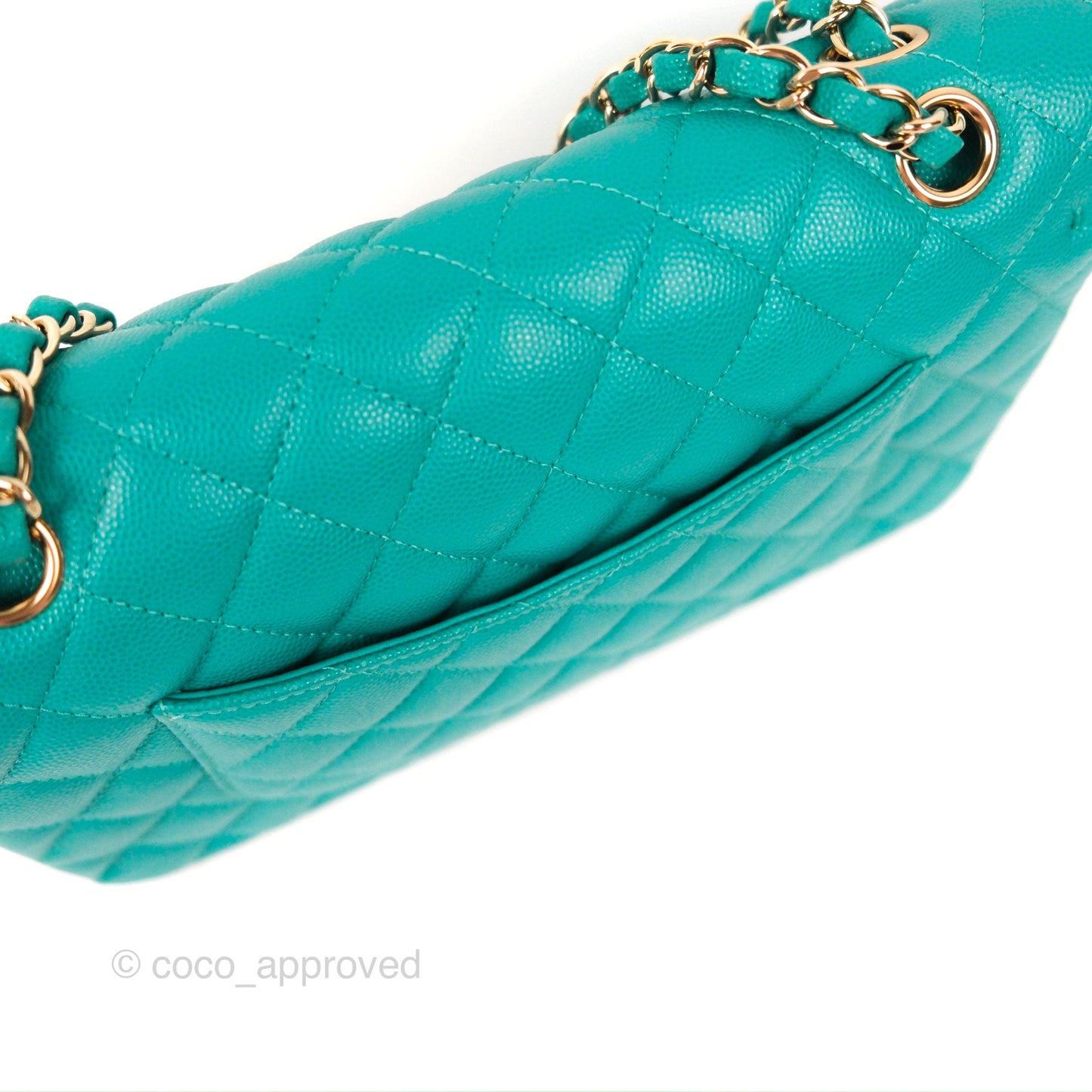 Chanel Classic M/L Medium Flap Quilted Green Caviar Gold Hardware