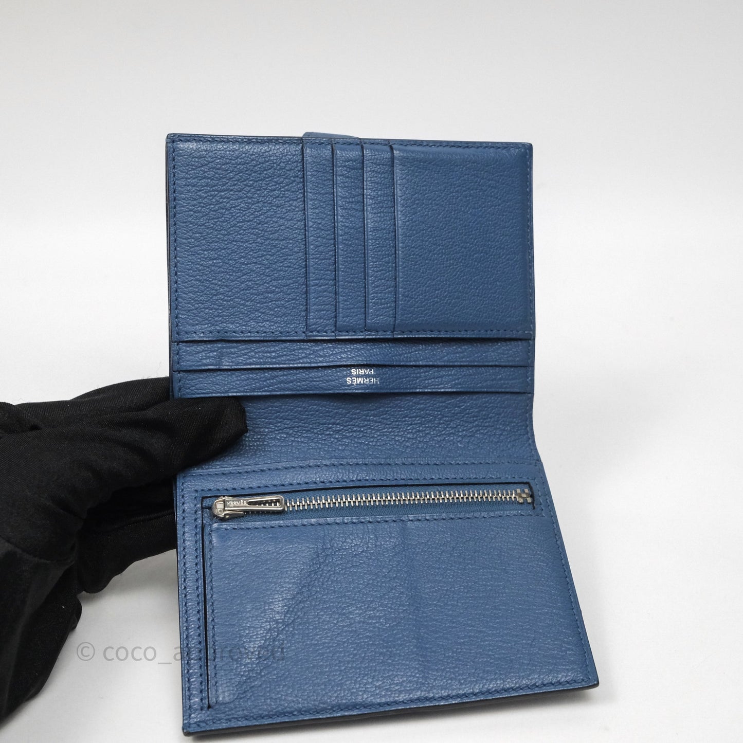 Hermes Bearn Compact Wallet Blue Chevre Mysore Palladium Hardware
