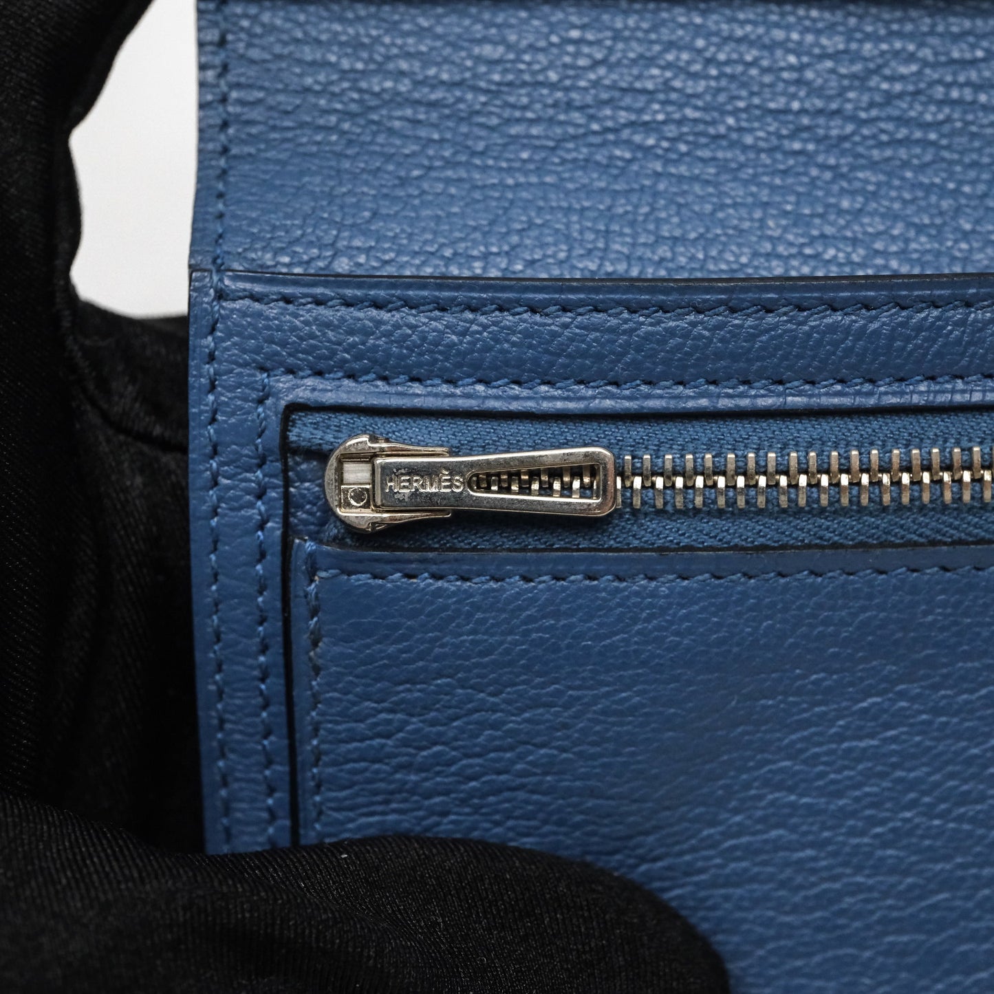 Hermes Bearn Compact Wallet Blue Chevre Mysore Palladium Hardware