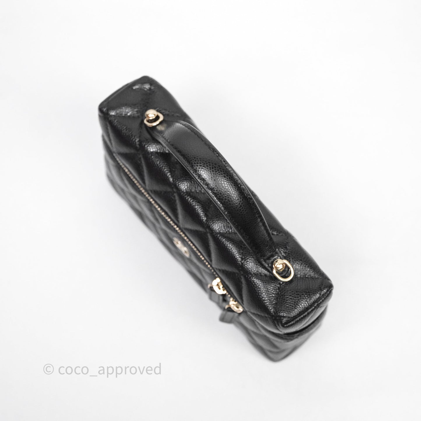 Chanel Top Handle Long Vanity with Chain Black Caviar Gold Hardware
