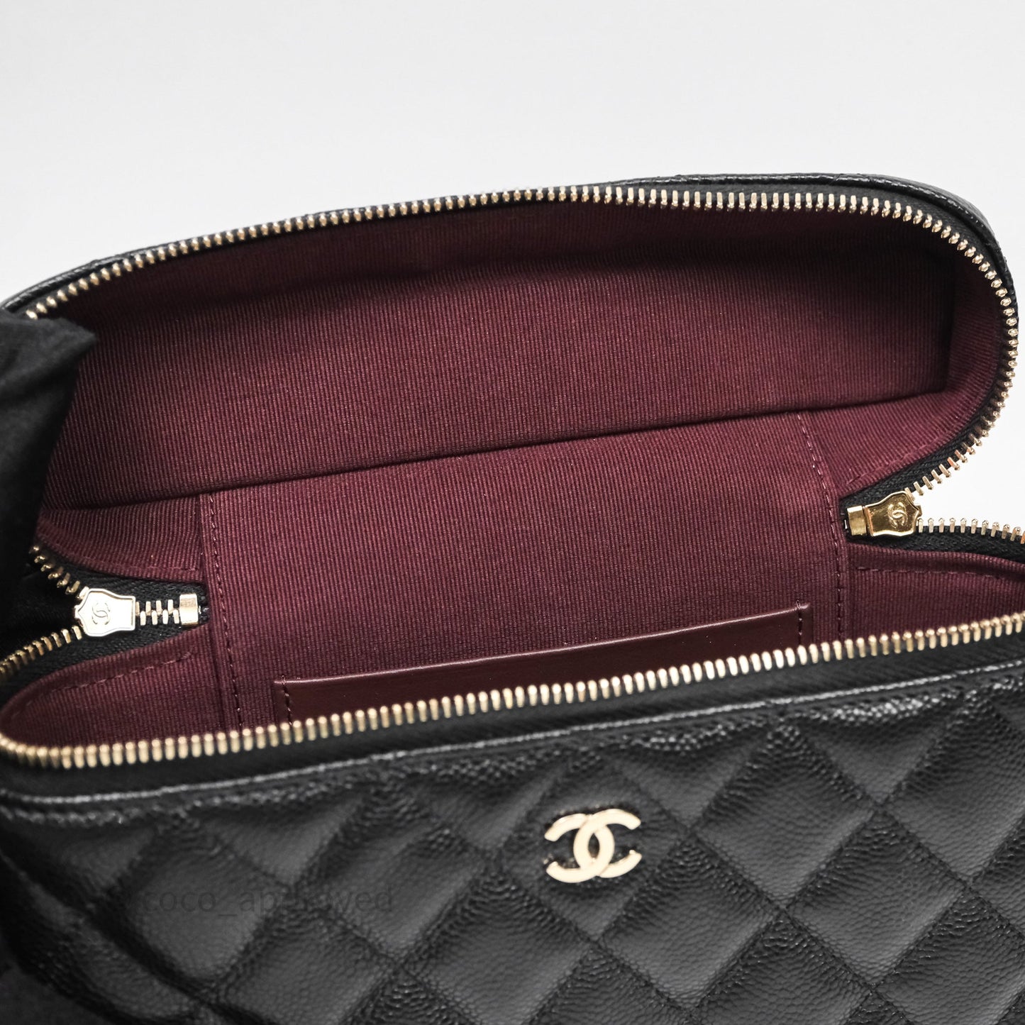 Chanel Top Handle Long Vanity with Chain Black Caviar Gold Hardware