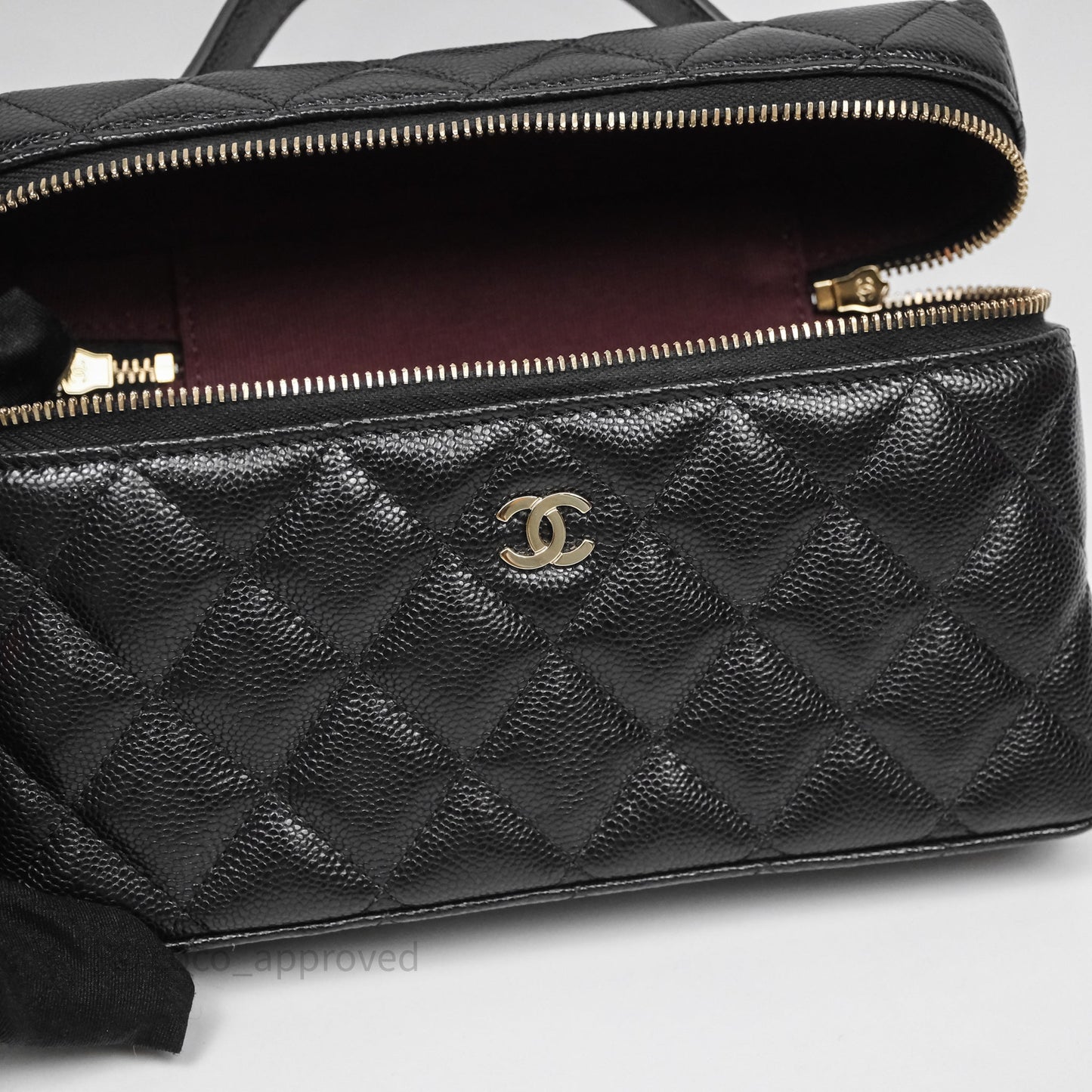 Chanel Top Handle Long Vanity with Chain Black Caviar Gold Hardware