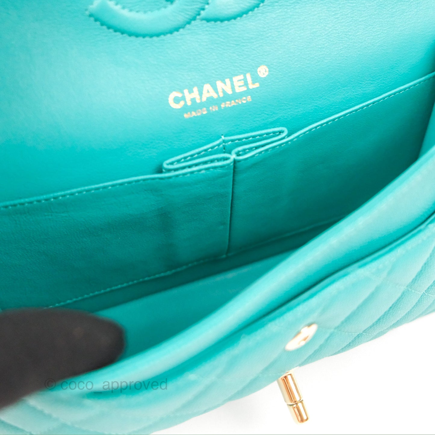 Chanel Classic M/L Medium Flap Quilted Green Caviar Gold Hardware