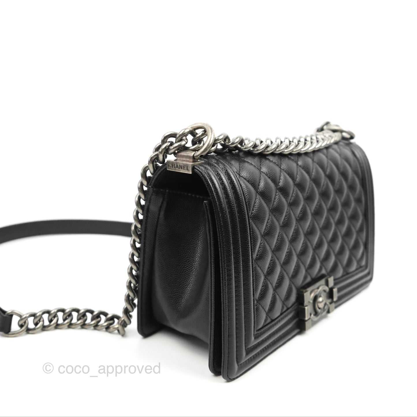 Chanel Quilted Medium Boy Black Caviar Ruthenium Hardware