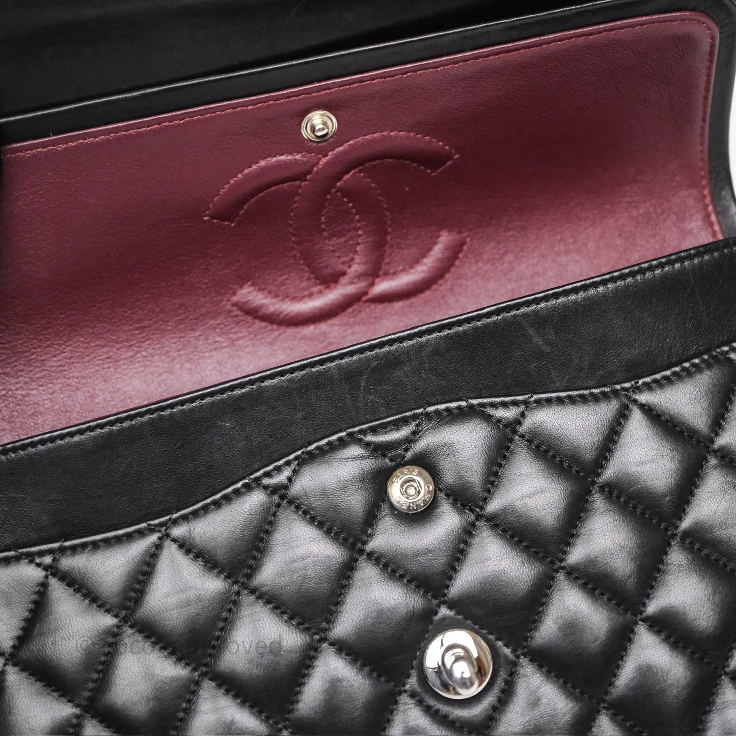Chanel Classic M/L Medium Flap Quilted Black Lambskin Silver Hardware
