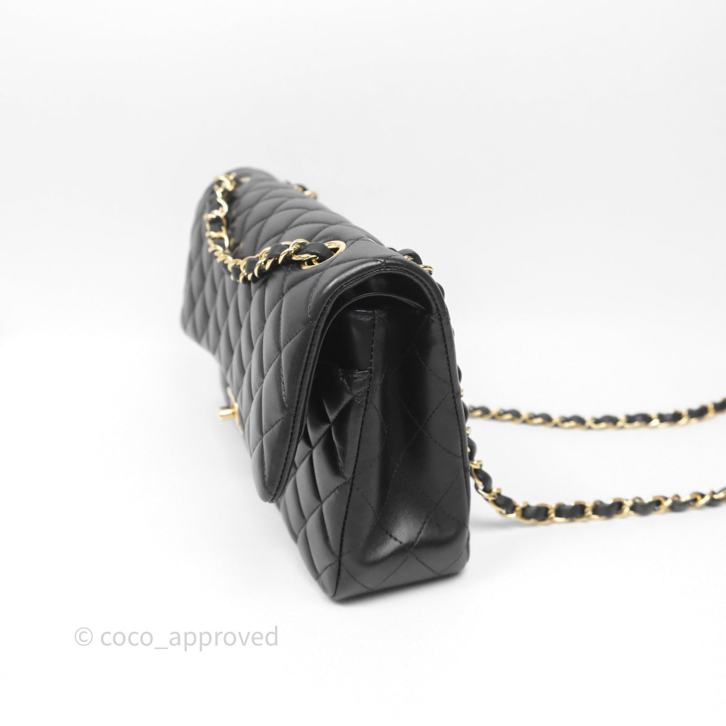 Chanel Classic M/L Medium Flap Quilted Black Lambskin Gold Hardware