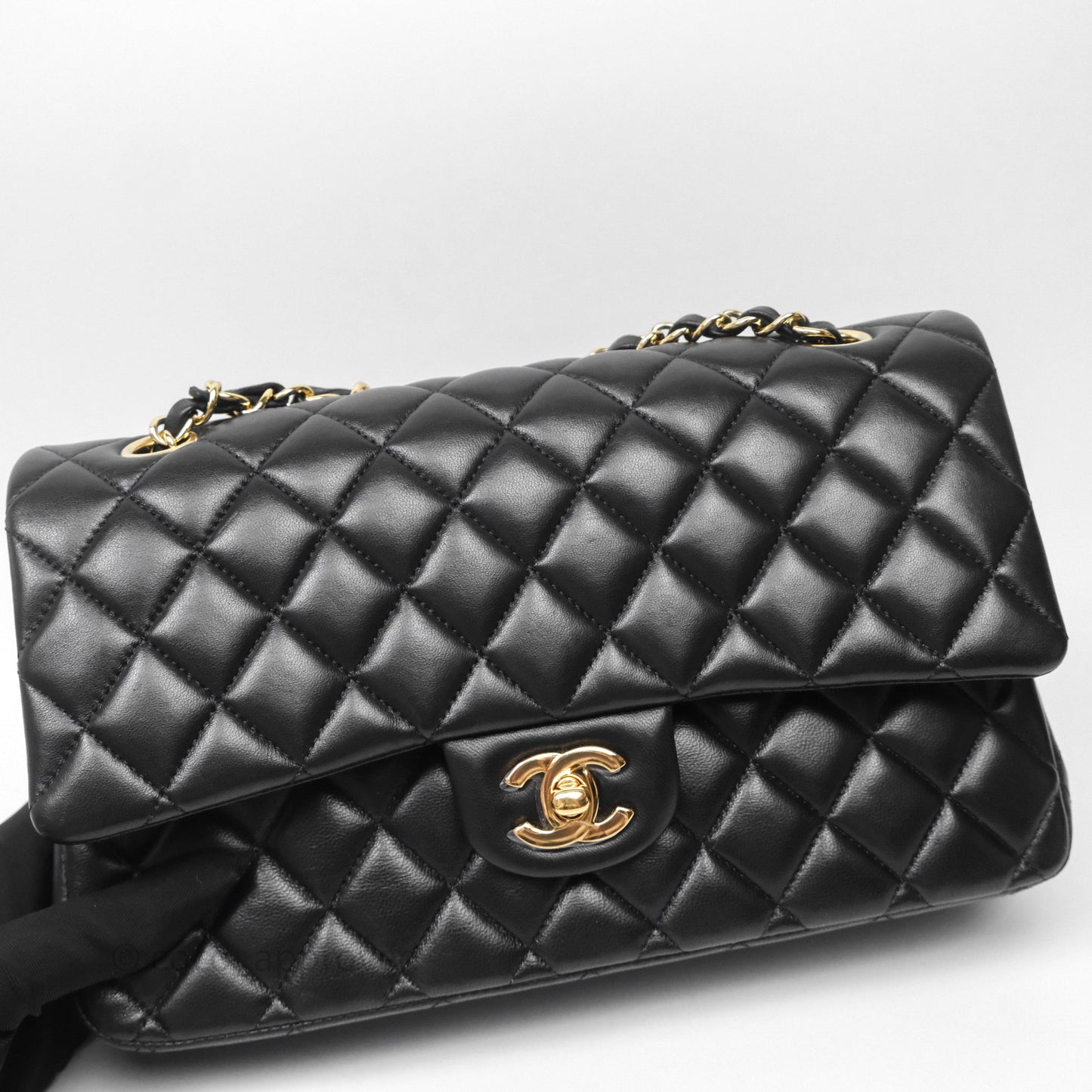 Chanel Classic M/L Medium Flap Quilted Black Lambskin Gold Hardware