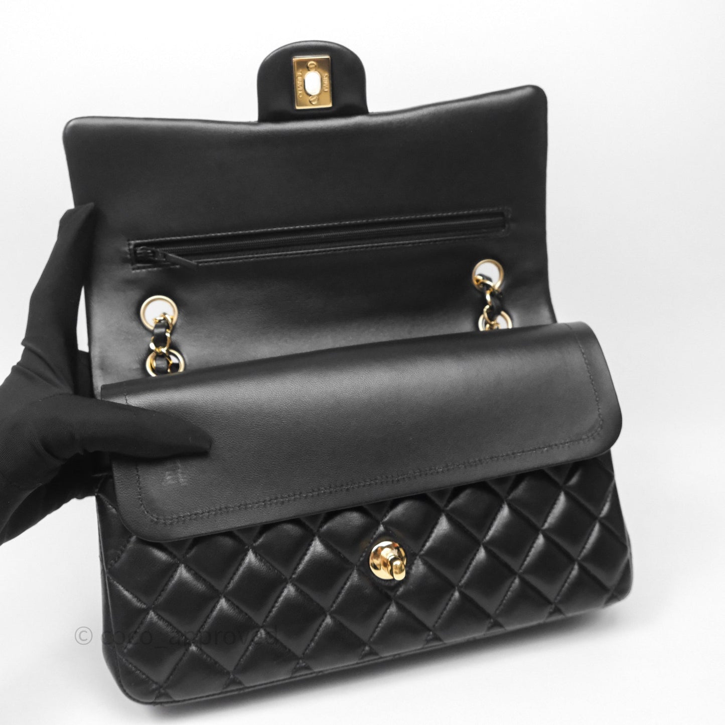 Chanel Classic M/L Medium Flap Quilted Black Lambskin Gold Hardware