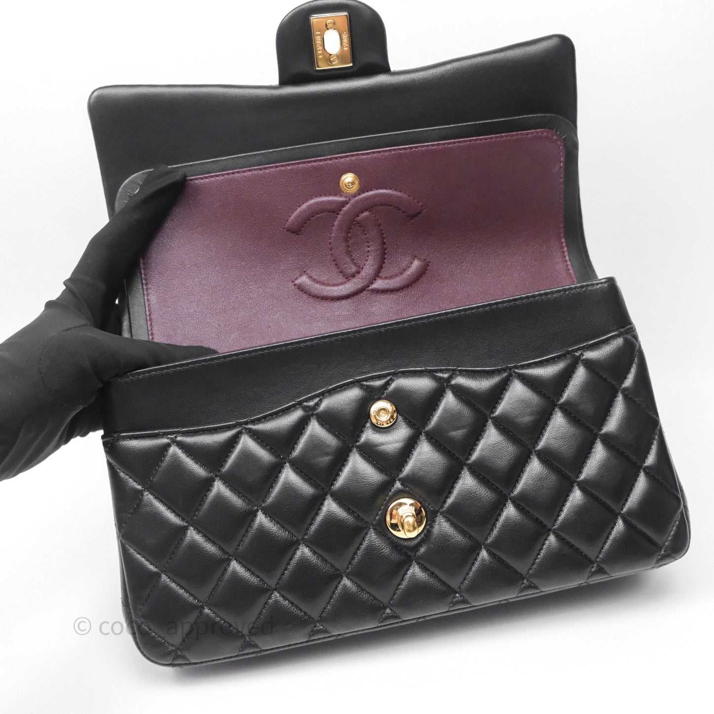 Chanel Classic M/L Medium Flap Quilted Black Lambskin Gold Hardware