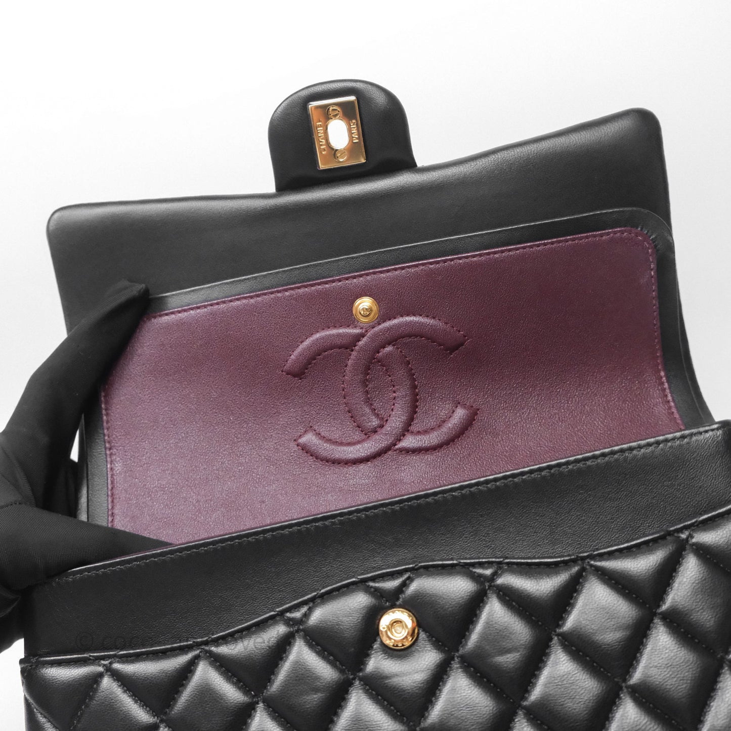 Chanel Classic M/L Medium Flap Quilted Black Lambskin Gold Hardware