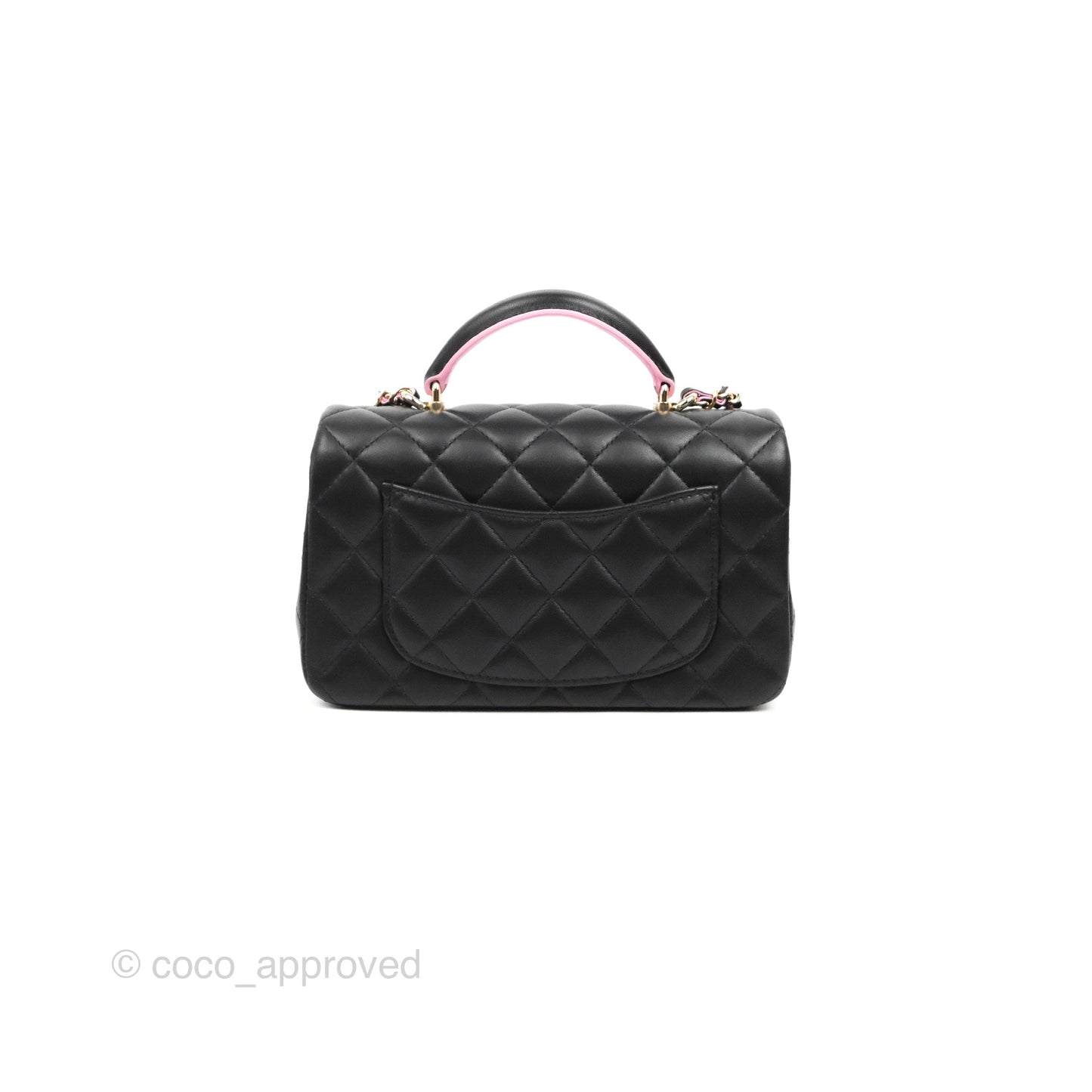 Chanel Top Handle Mini Rectangular Flap Black/Pink Lambskin Gold Hardware 23P