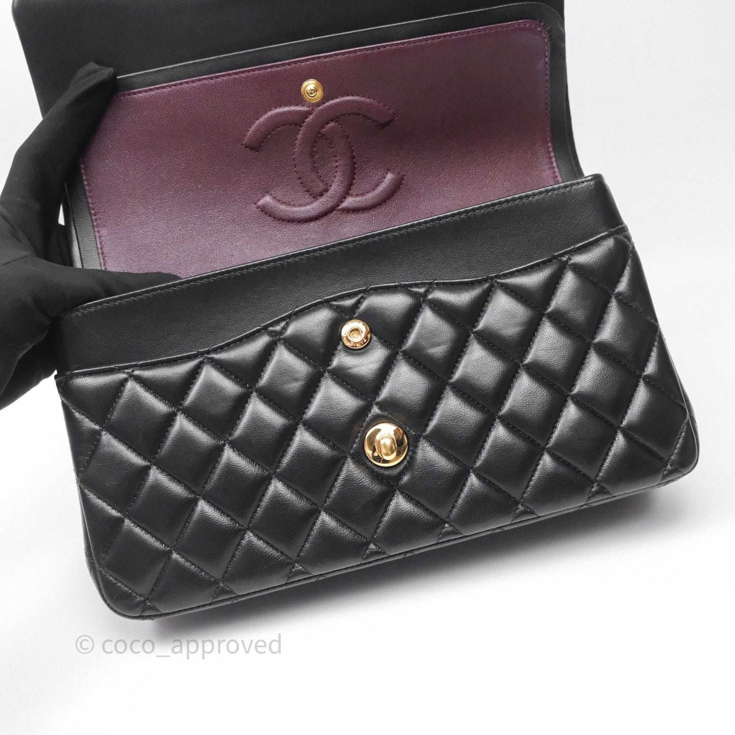 Chanel Classic M/L Medium Flap Quilted Black Lambskin Gold Hardware