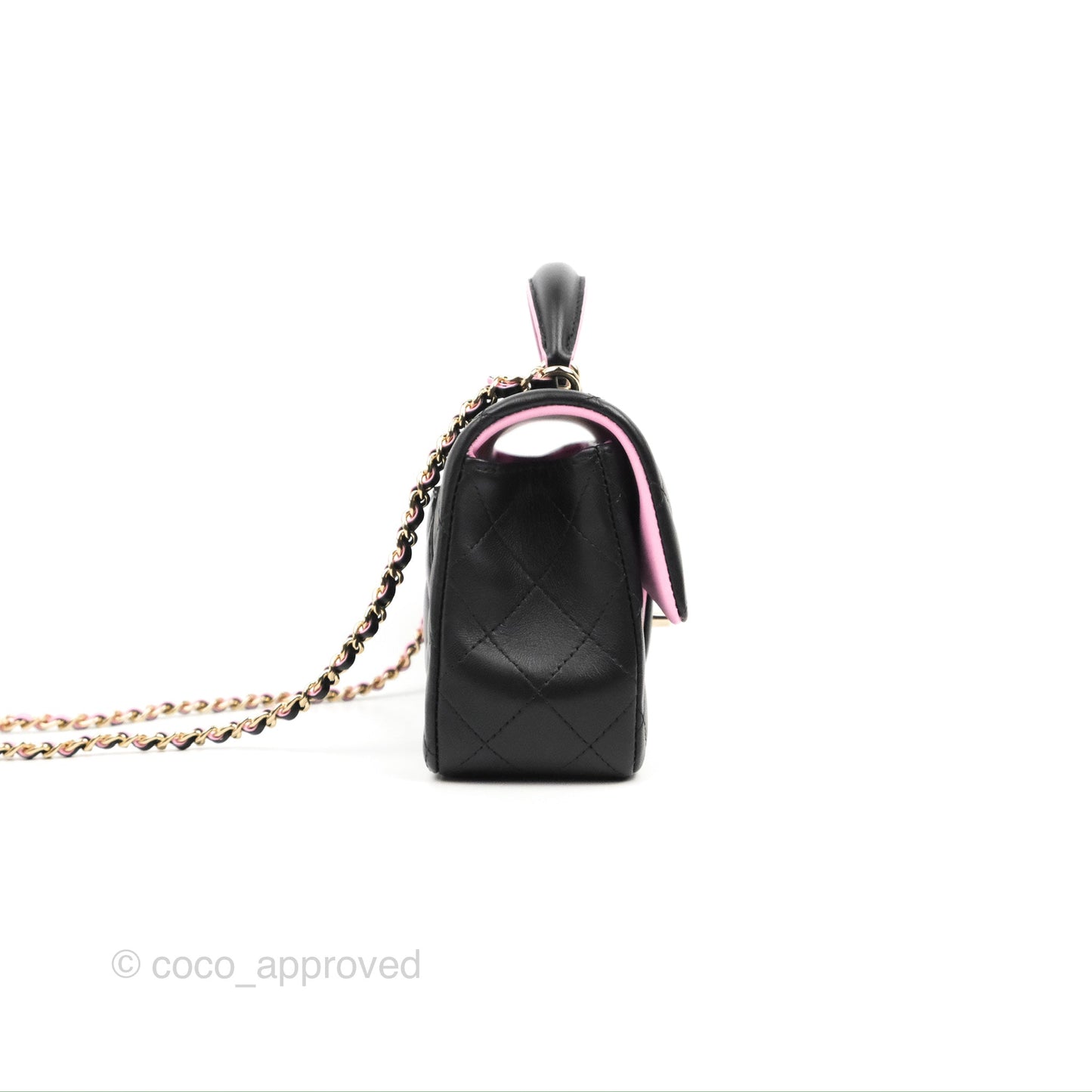 Chanel Top Handle Mini Rectangular Flap Black/Pink Lambskin Gold Hardware 23P
