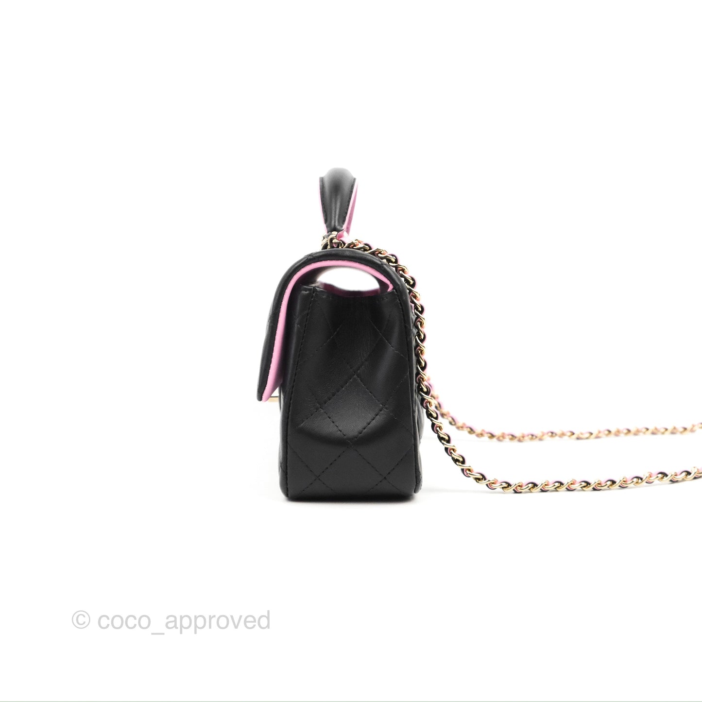 Chanel Top Handle Mini Rectangular Flap Black/Pink Lambskin Gold Hardware 23P