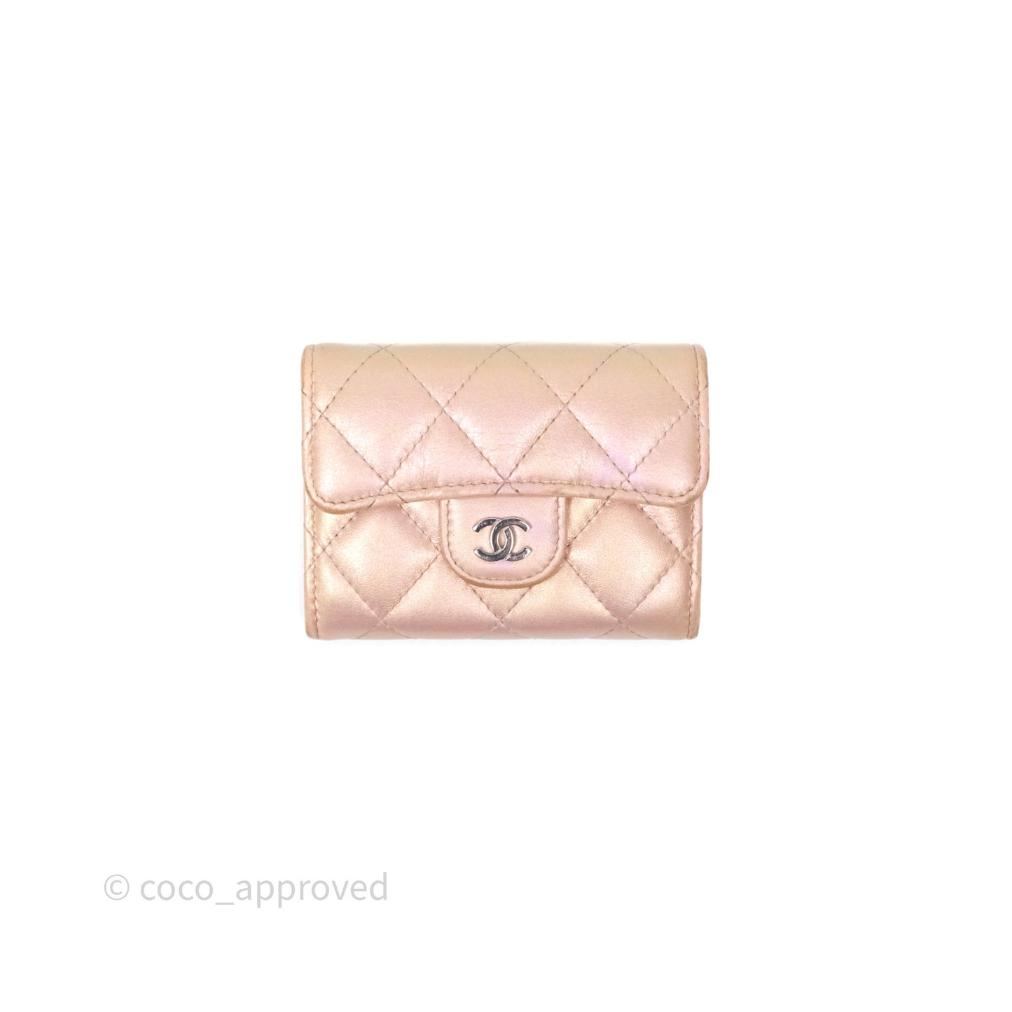 Chanel Classic Flap Coin Purse Pink Iridescent Pearl Lambskin Silver Hardware