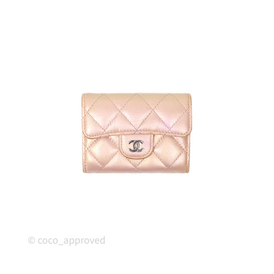 Chanel Classic Flap Coin Purse Pink Iridescent Pearl Lambskin Silver Hardware