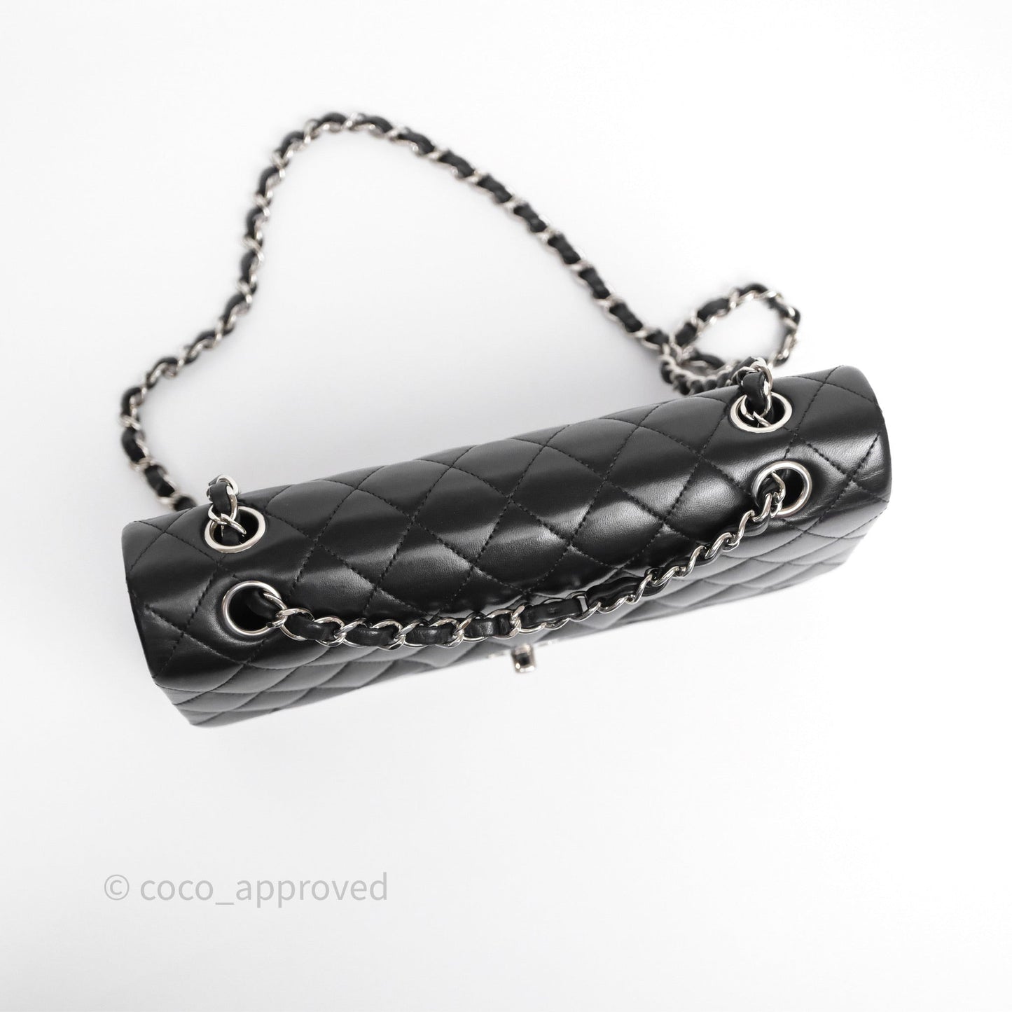 Chanel Classic M/L Medium Flap Quilted Black Lambskin Silver Hardware