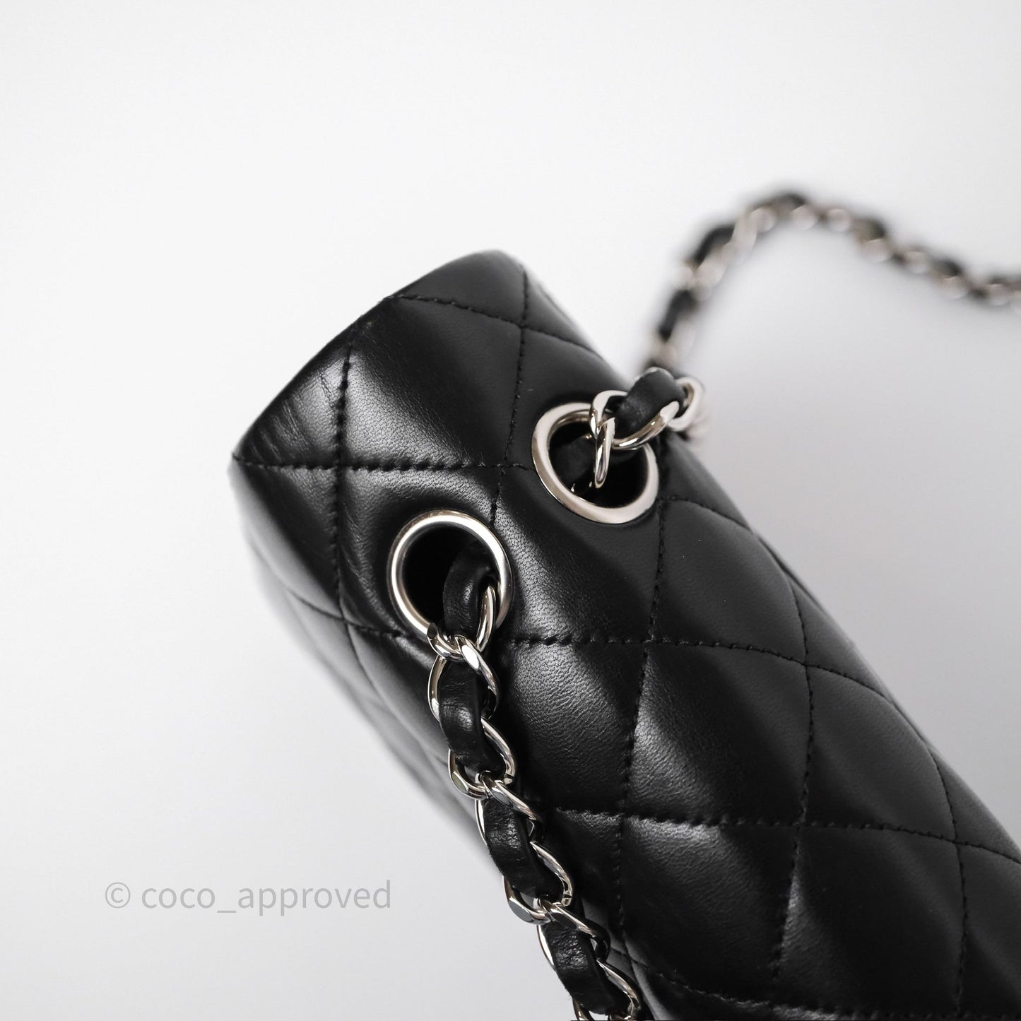 Chanel Classic M/L Medium Flap Quilted Black Lambskin Silver Hardware