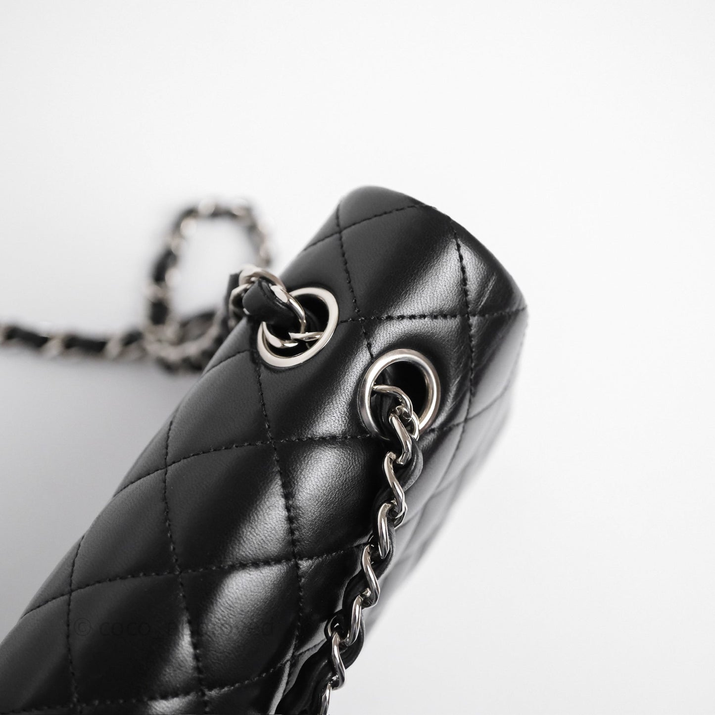 Chanel Classic M/L Medium Flap Quilted Black Lambskin Silver Hardware