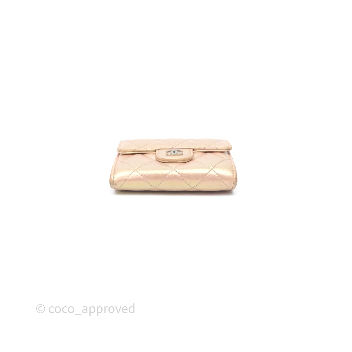 Chanel Classic Flap Coin Purse Pink Iridescent Pearl Lambskin Silver Hardware