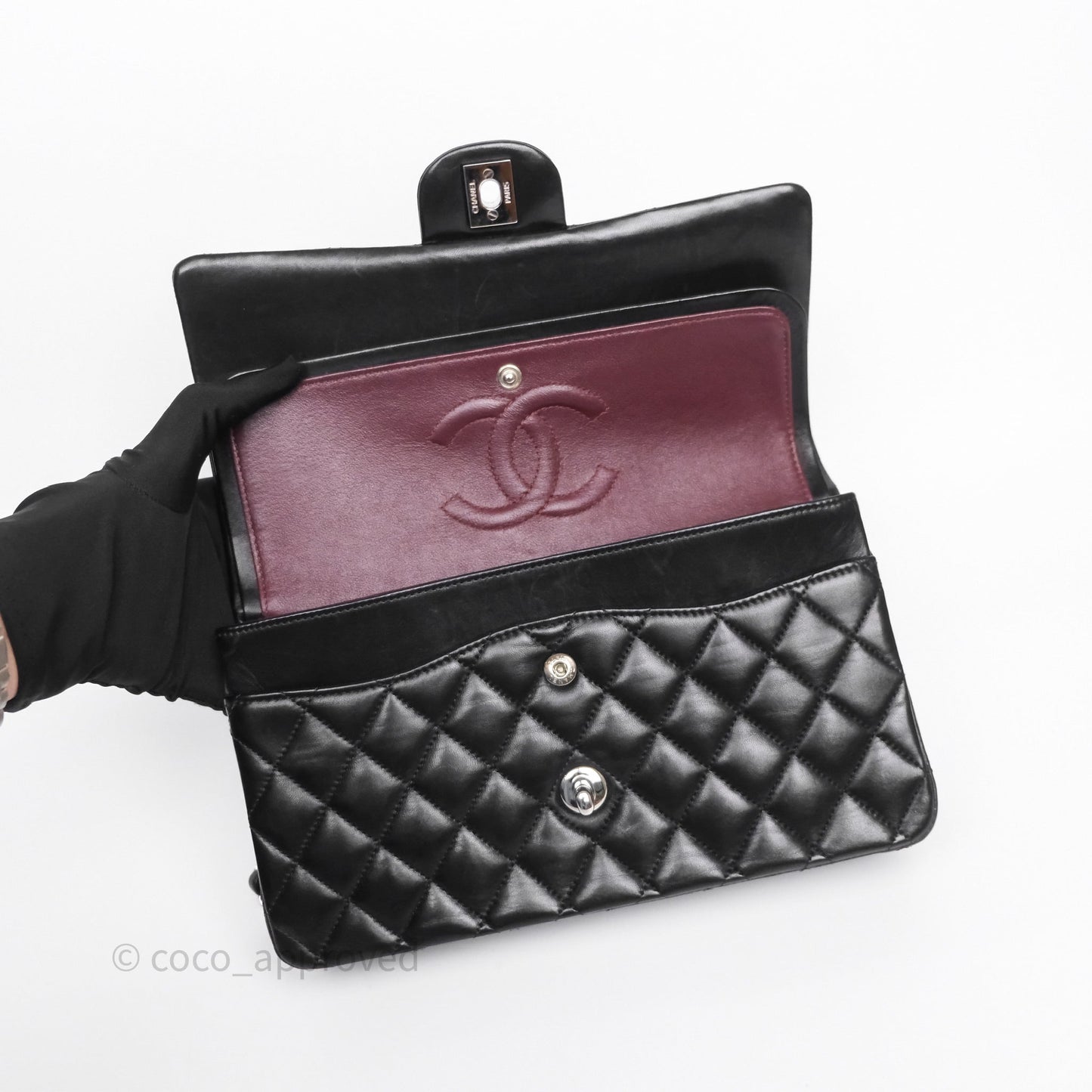 Chanel Classic M/L Medium Flap Quilted Black Lambskin Silver Hardware