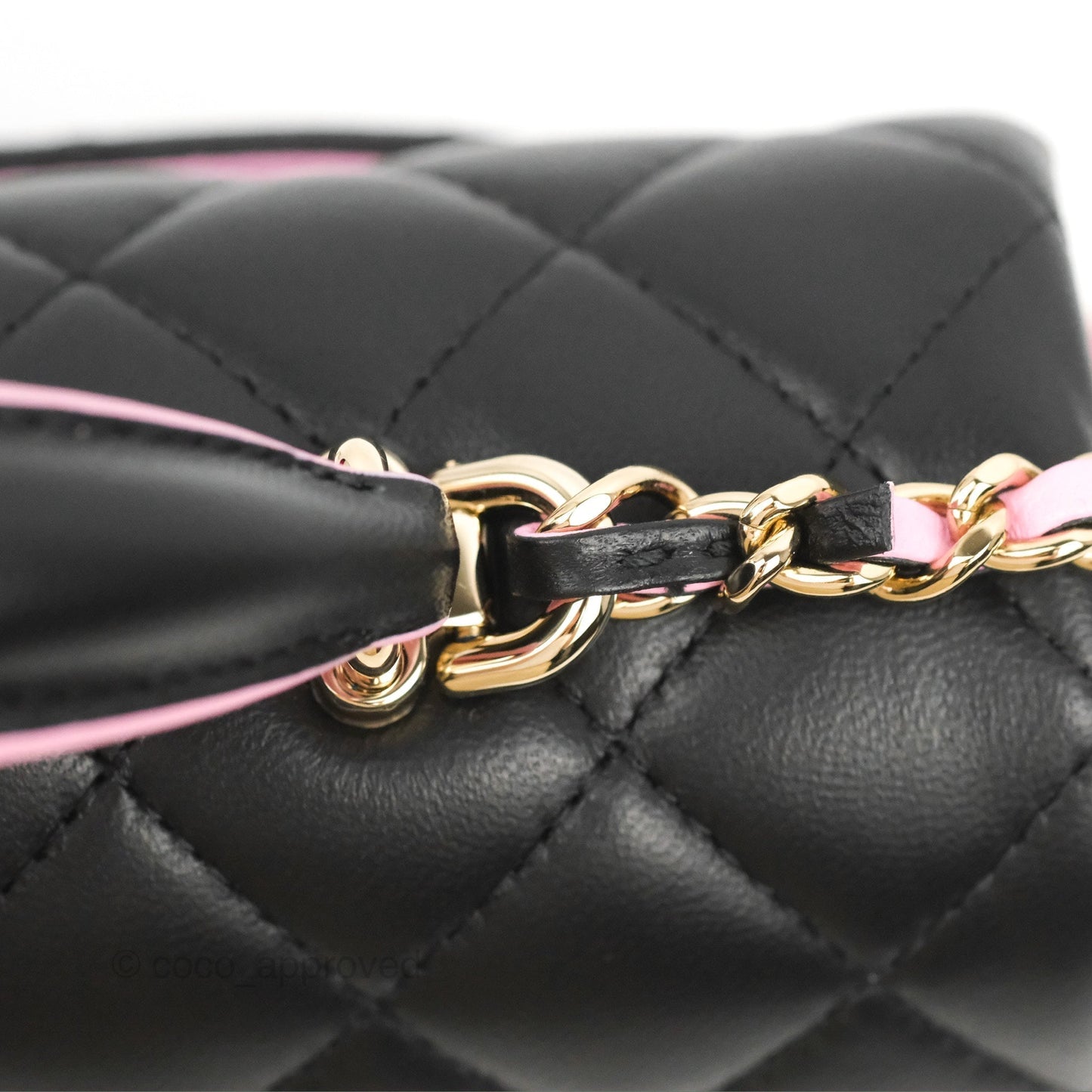 Chanel Top Handle Mini Rectangular Flap Black/Pink Lambskin Gold Hardware 23P