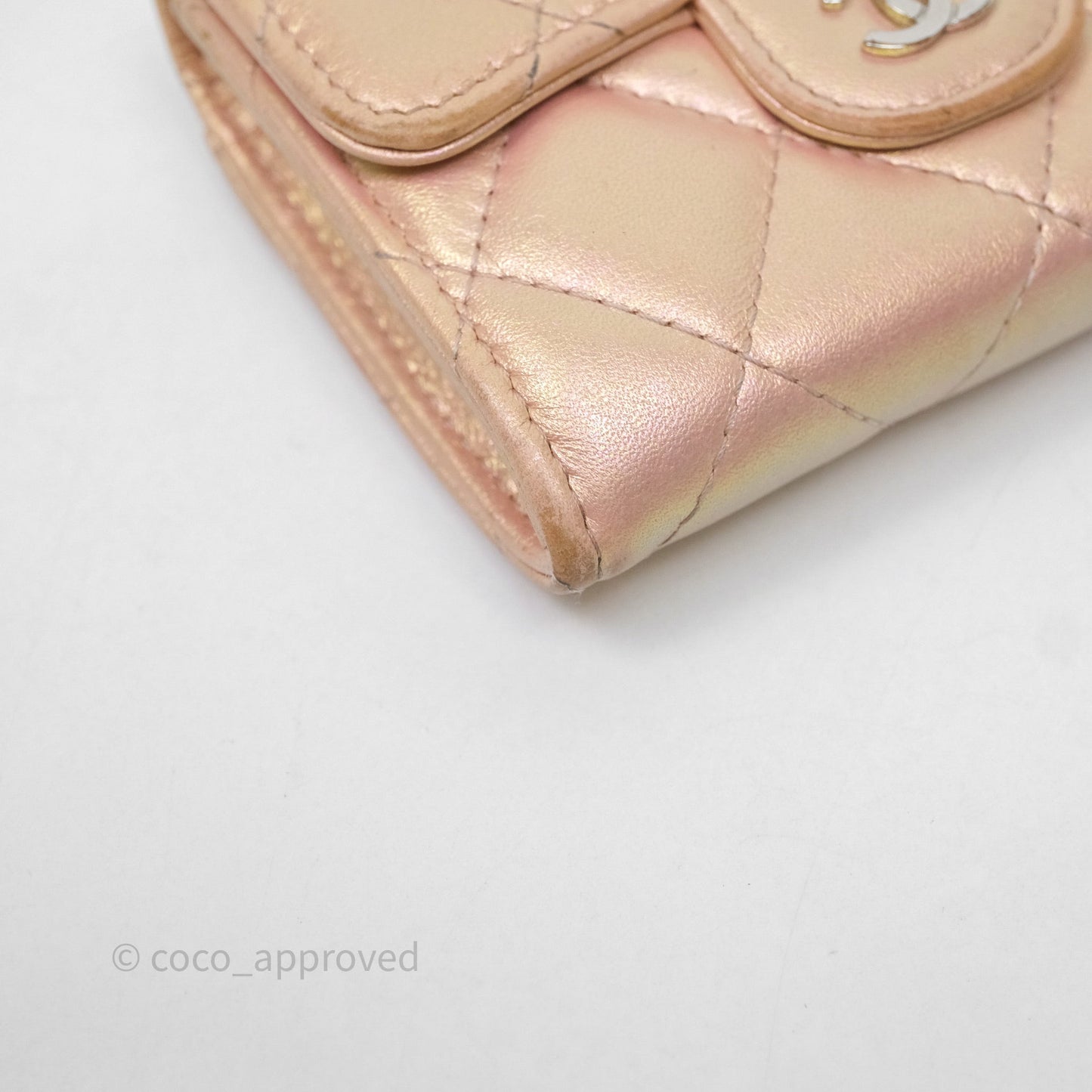 Chanel Classic Flap Coin Purse Pink Iridescent Pearl Lambskin Silver Hardware