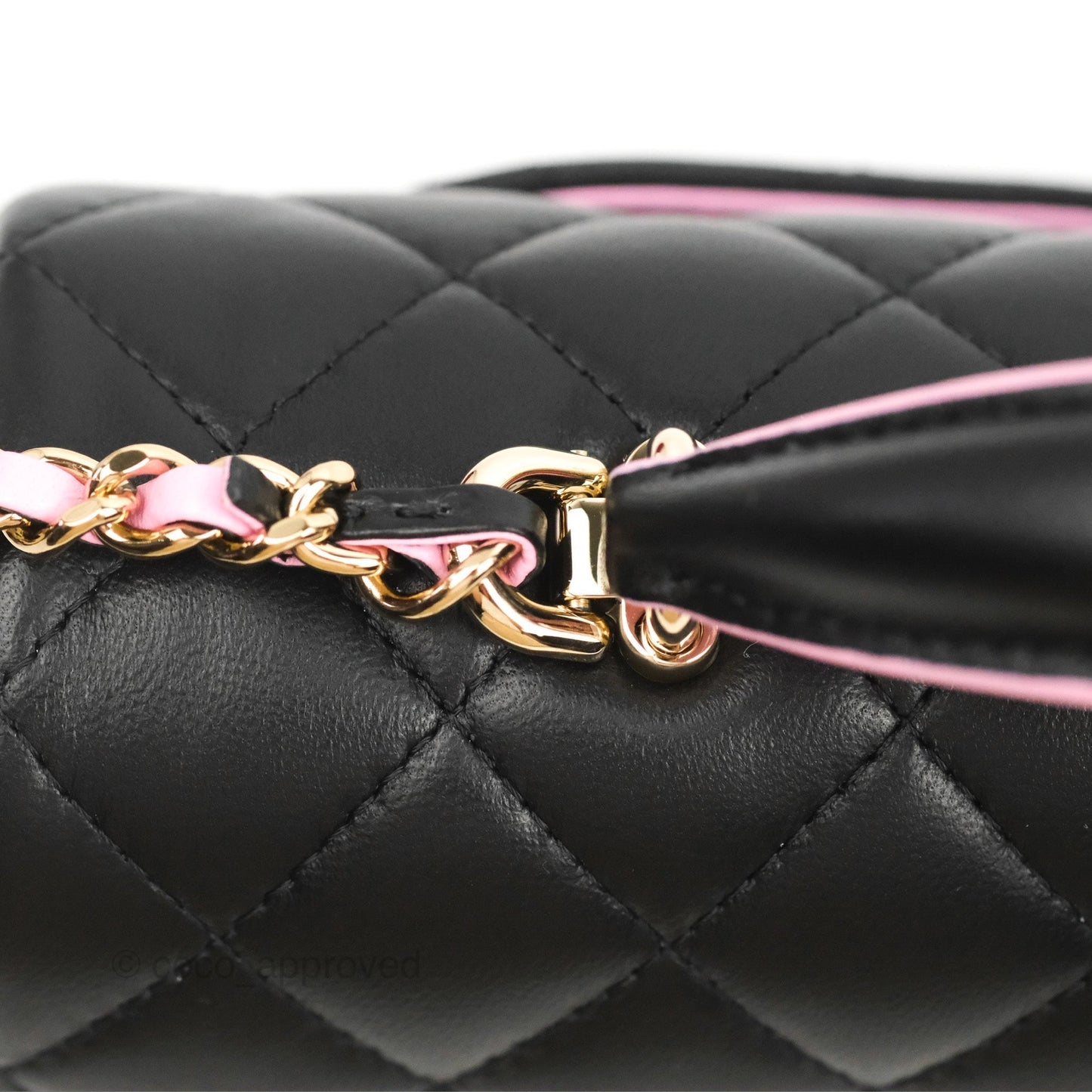 Chanel Top Handle Mini Rectangular Flap Black/Pink Lambskin Gold Hardware 23P