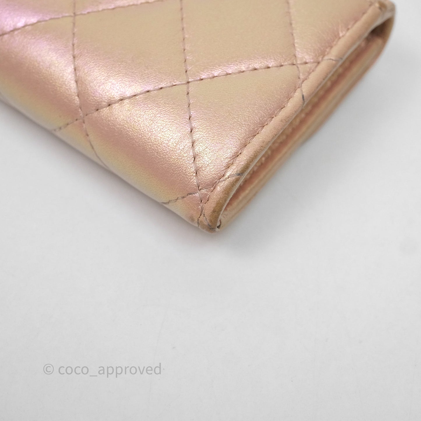 Chanel Classic Flap Coin Purse Pink Iridescent Pearl Lambskin Silver Hardware