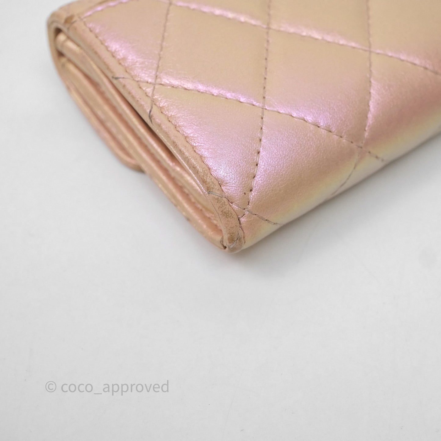 Chanel Classic Flap Coin Purse Pink Iridescent Pearl Lambskin Silver Hardware