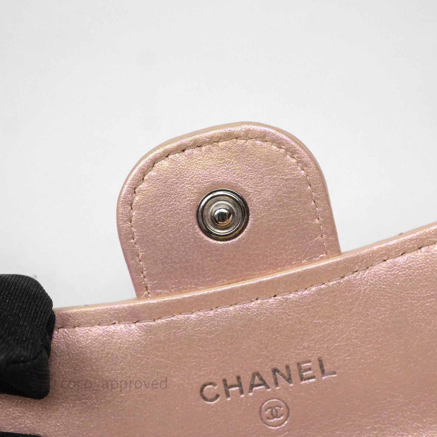 Chanel Classic Flap Coin Purse Pink Iridescent Pearl Lambskin Silver Hardware